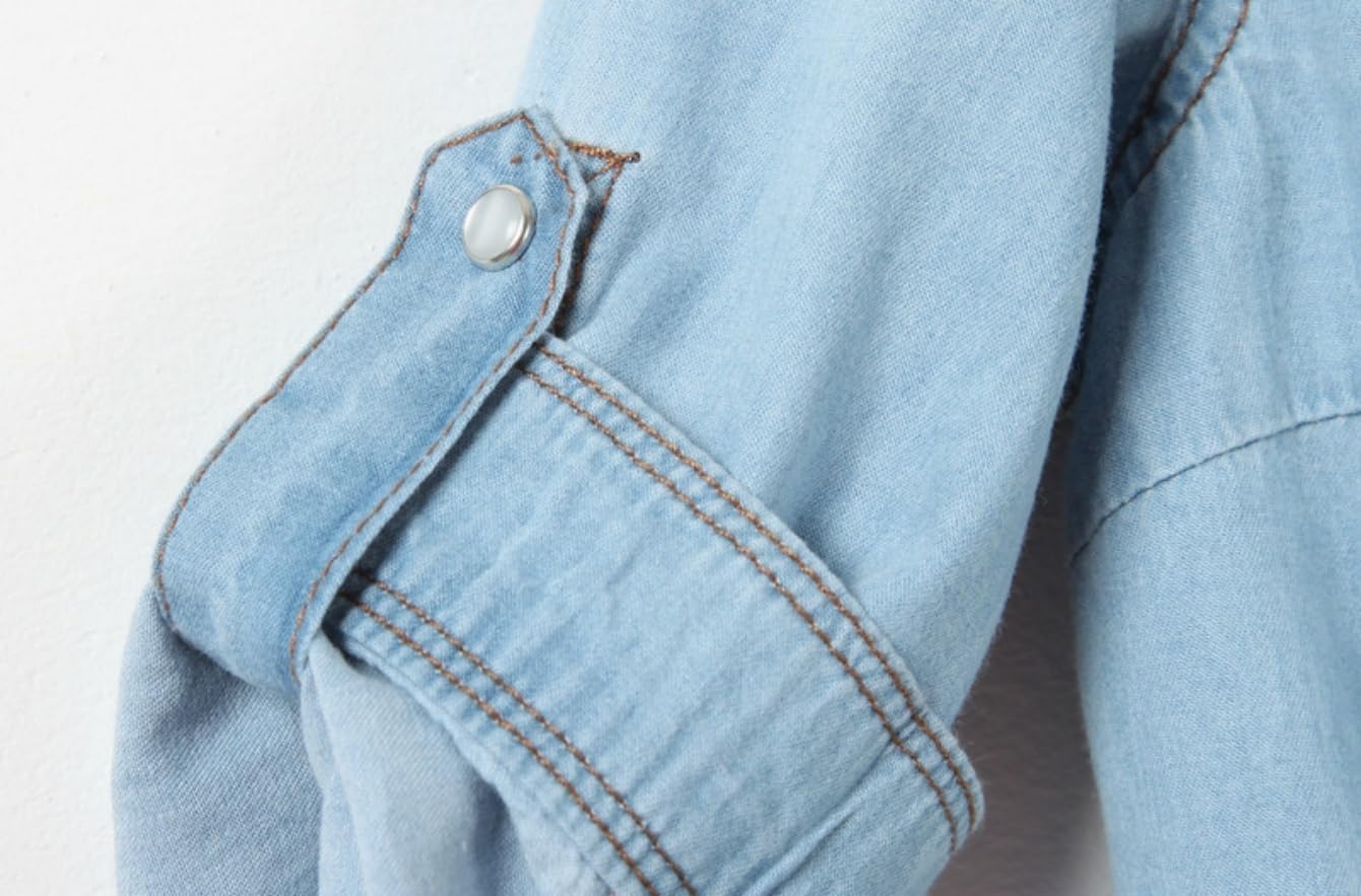 Simier Fariry Womens Tie Front Denim Shirt Summer Lightweight Jean Tops Roll Up 3/4 Sleeve Button Down Fall Cute Outfits - Image 5