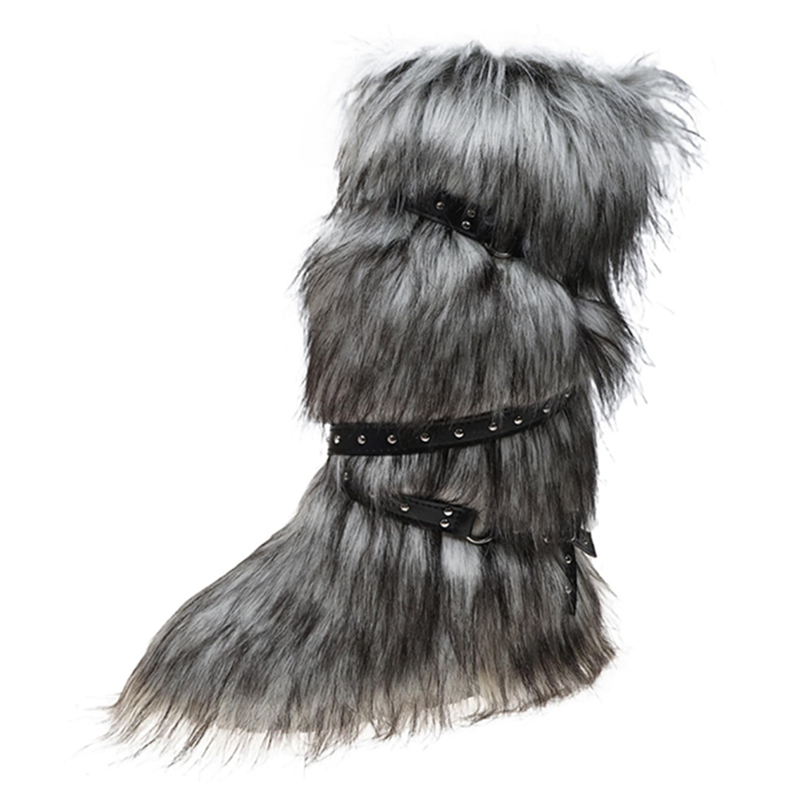 ZKXYFFSFaux Fur Boots for Women Long Furry Knee High Boots Comfy Warm Plush Snow Boots Winter Fuzzy Outdoor Boots Fluffy Indoor Flat Shoes