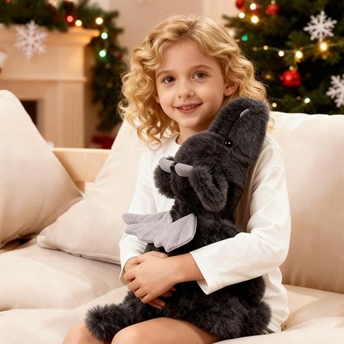 Miniatura 7 de Animal de peluche de dragón de 2.2 libras, suave peluche de dragón negro, peluche gigante de dragón con peso, almohada de cuerpo tapado de dragón