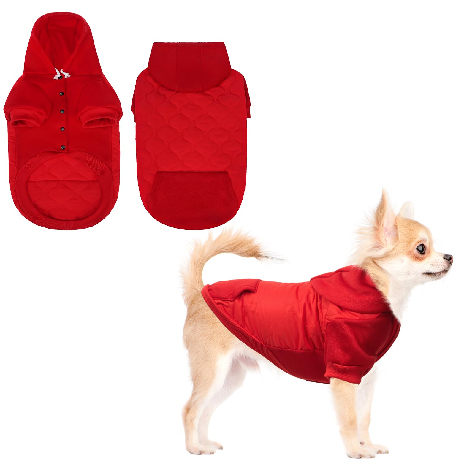 KOOLTAIL Warm Dog Winter Coat for Small Dogs, Waterproof Puppy Jacket with Leash Hole,Cold Weather Pet Vest for Winter, Soft Hoodie Sweater Sweatshirt