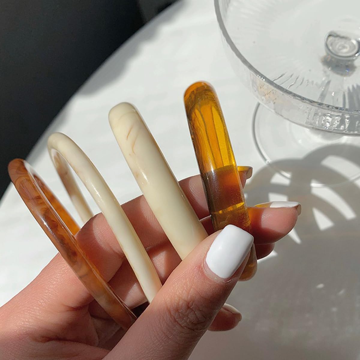 4 Pcs Chunky Acrylic Bangles Bracelets for Women Geometric Circle Thickness Wristbands Cuff Bracelet Jewelry Resin Acetate Mottled Statement Bangles Bracelets Set for Women - Image 4