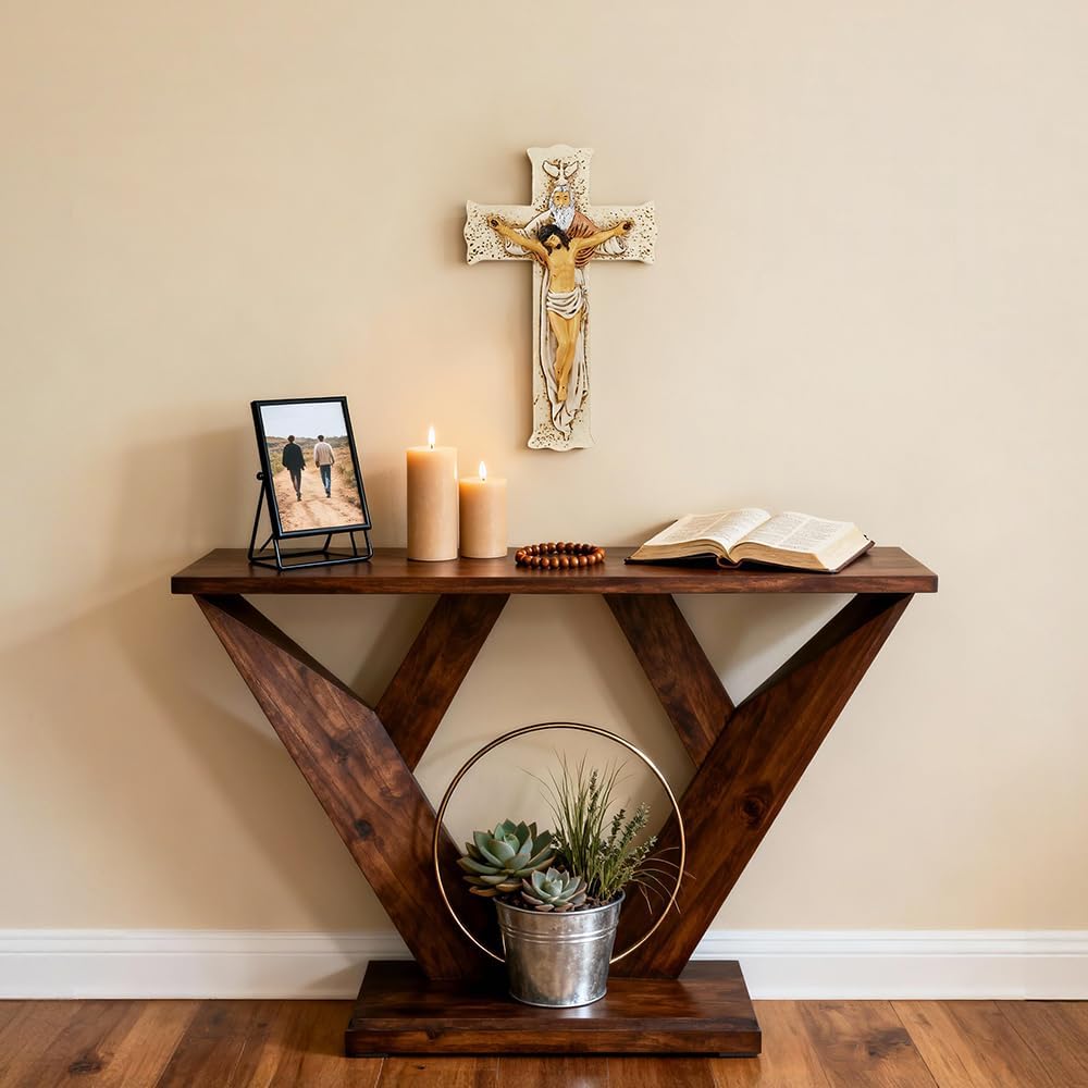 Crucifix Wall Cross - Catholic Holy Trinity Wall Decor with Hand-Painted Jesus Sculpture. Inspirational Home Décor and Devout Religious Gift