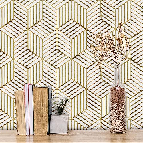 AV CLASSIC Gold and White Geometric Wallpaper for Walls Living Room Self Adhesive Peel and Stick Home Decor Removable Wallpaper (45 CM x 250 CM) (B0DH5D749Y) Amazon Price History, Amazon Price Tracker