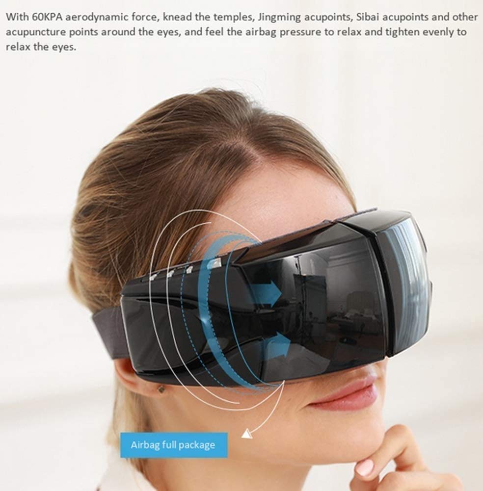Massager de ojos con calor, espejo visual, compresión Bluetooth Música de la música recargable Masajeador de la terapia de ojos para relevar cepa de ojos Círculos oscuros Bolsas de ojo Ojo seco