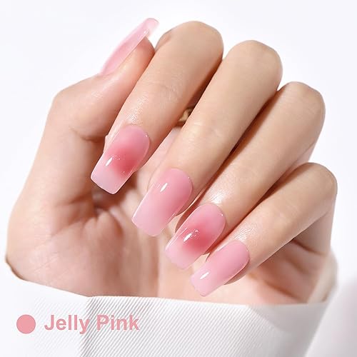 Miniatura 2 de L'UGX Esmalte de uñas de gel rosa translúcido, 0.5 onzas líquidas, esmalte de gel neutro nude, rosa, transparente, natural, UV, punta francesa, para