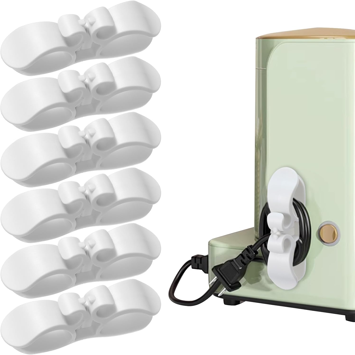 6Pcs Wire Organiser for Appliances, Cord Organiser Clip Kitchen Appliances Winder Cable Organizer, Cords Holder Wrappers Stick on Pressure Cooker, Coffee Maker, Air Fryer and Blender White
