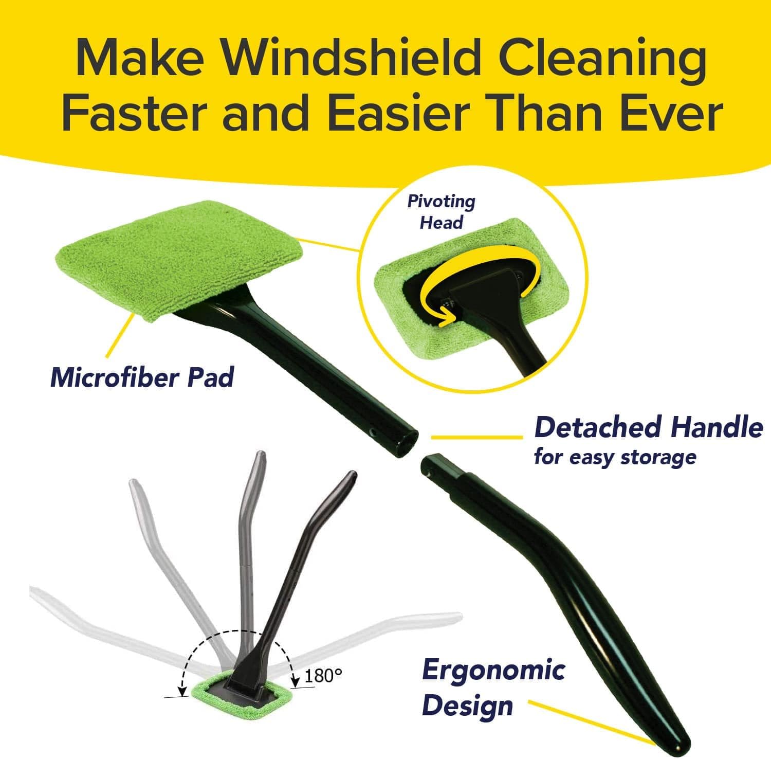 Cleaning Tool, AS-SEEN-ON-TV, Cleans Windshields Without Reaching, Microfiber Window Cleaning Device w/Extra Bonnet & Spray Bottle, Long Detachable 16” Handle, Fits in Glovebox - Image 4