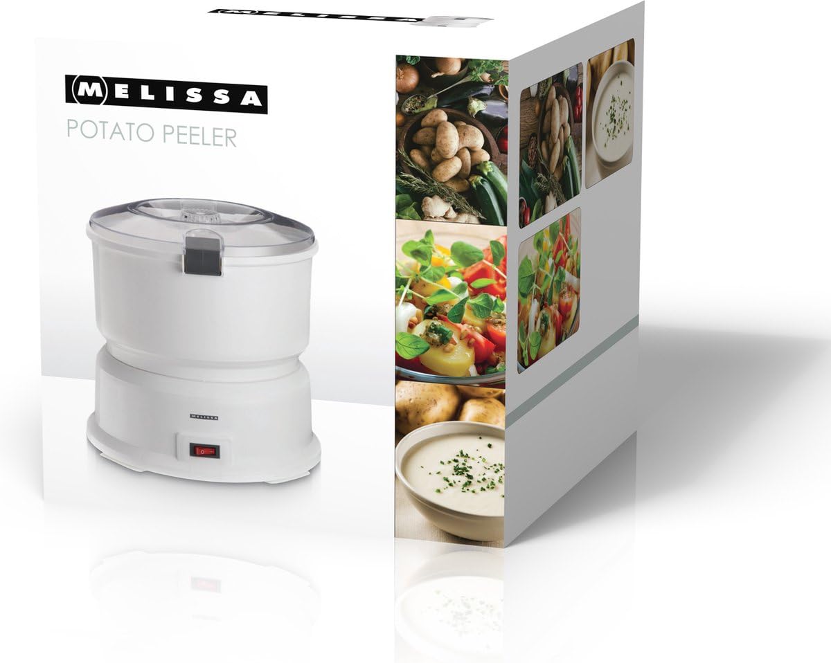 Melisa 16220009 - Pela Patate Elettrico, Pelatore Elettrico - capacità 1 kg, 85 Watt, colore: Bianco | Pelapatate per verdure, capacità 1 kg, 85 Watt, bianco