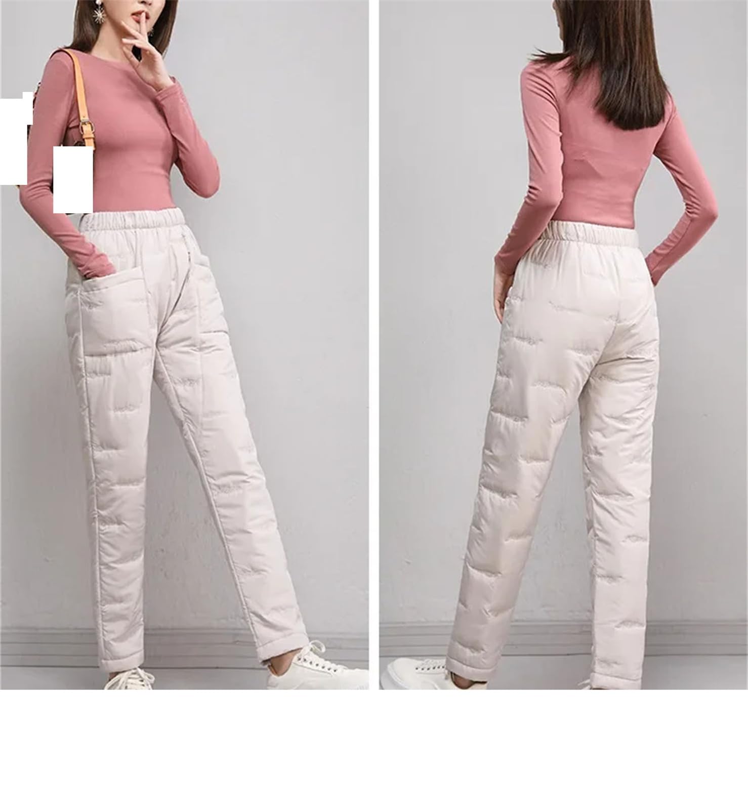 Pantalones ligeros de algodón acolchado para mujer, pantalones de pierna recta para invierno, pantalones holgados, adelgazantes y cálidos