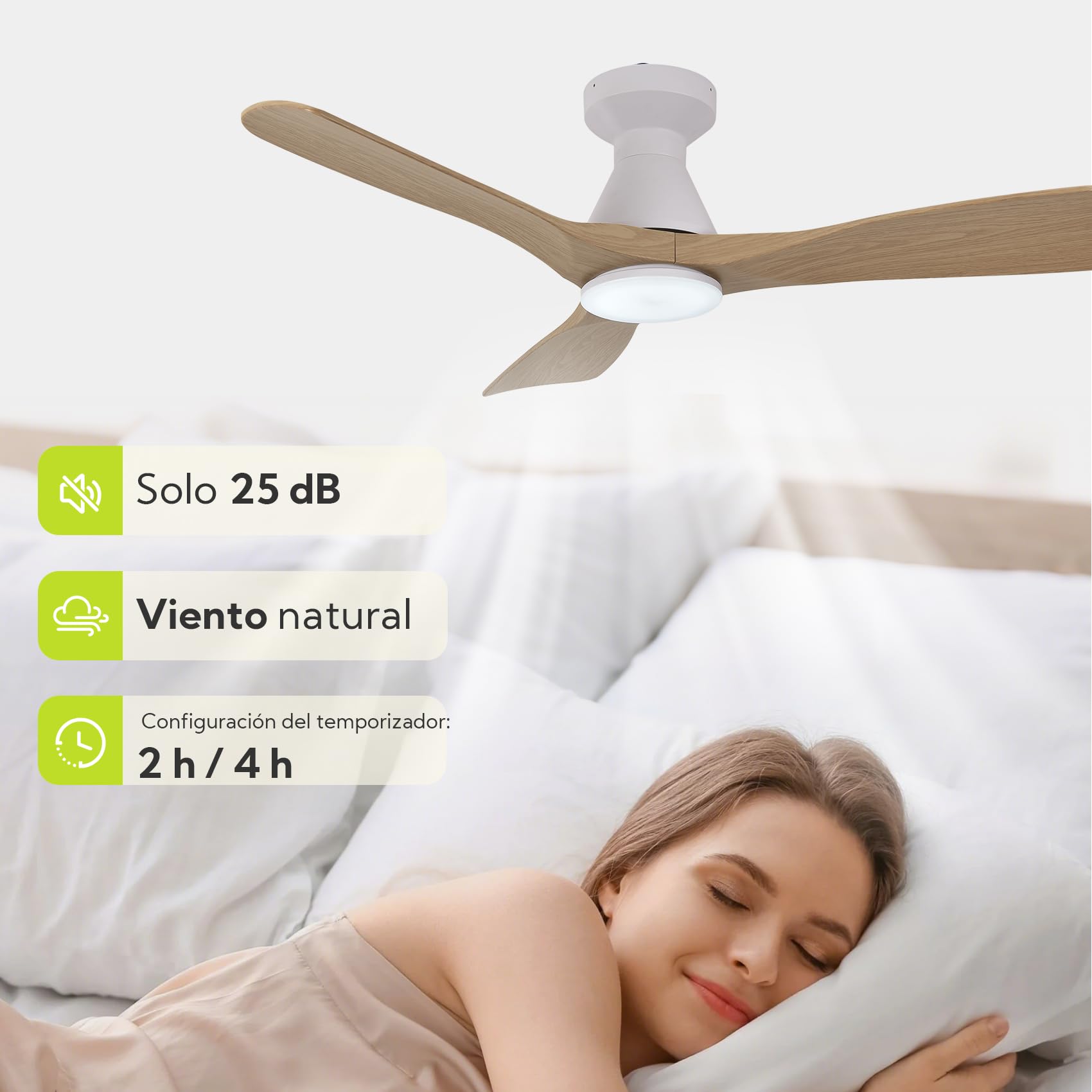 Ventilador de Techo con Luz LED 42" / 106 cm, Motor DC Silencioso 3 Aspas de Plástico Efecto Madera, 6 Velocidades, 3 Temperaturas(3000K-6000K), Función Inversa y Mando a Distancia,Efecto Madera