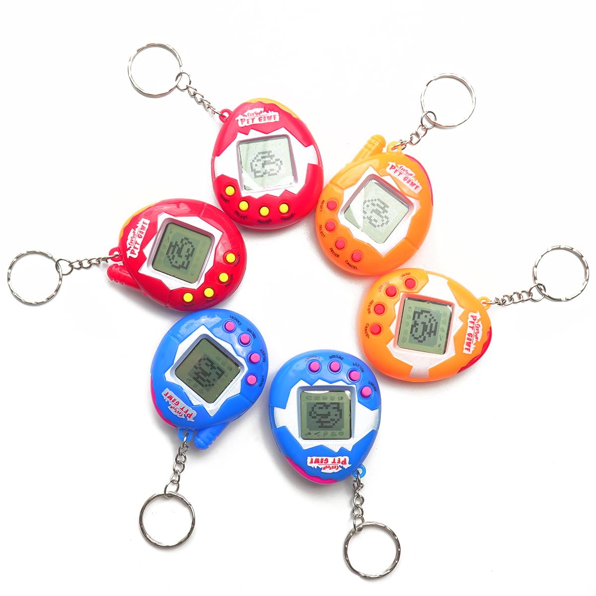 RANHANGQI 6 Pieces Virtual Electronic Digital Pets Keychain Game Keyring Retro Handheld Game Machine Nostalgic 90s Toy for Boys Girls