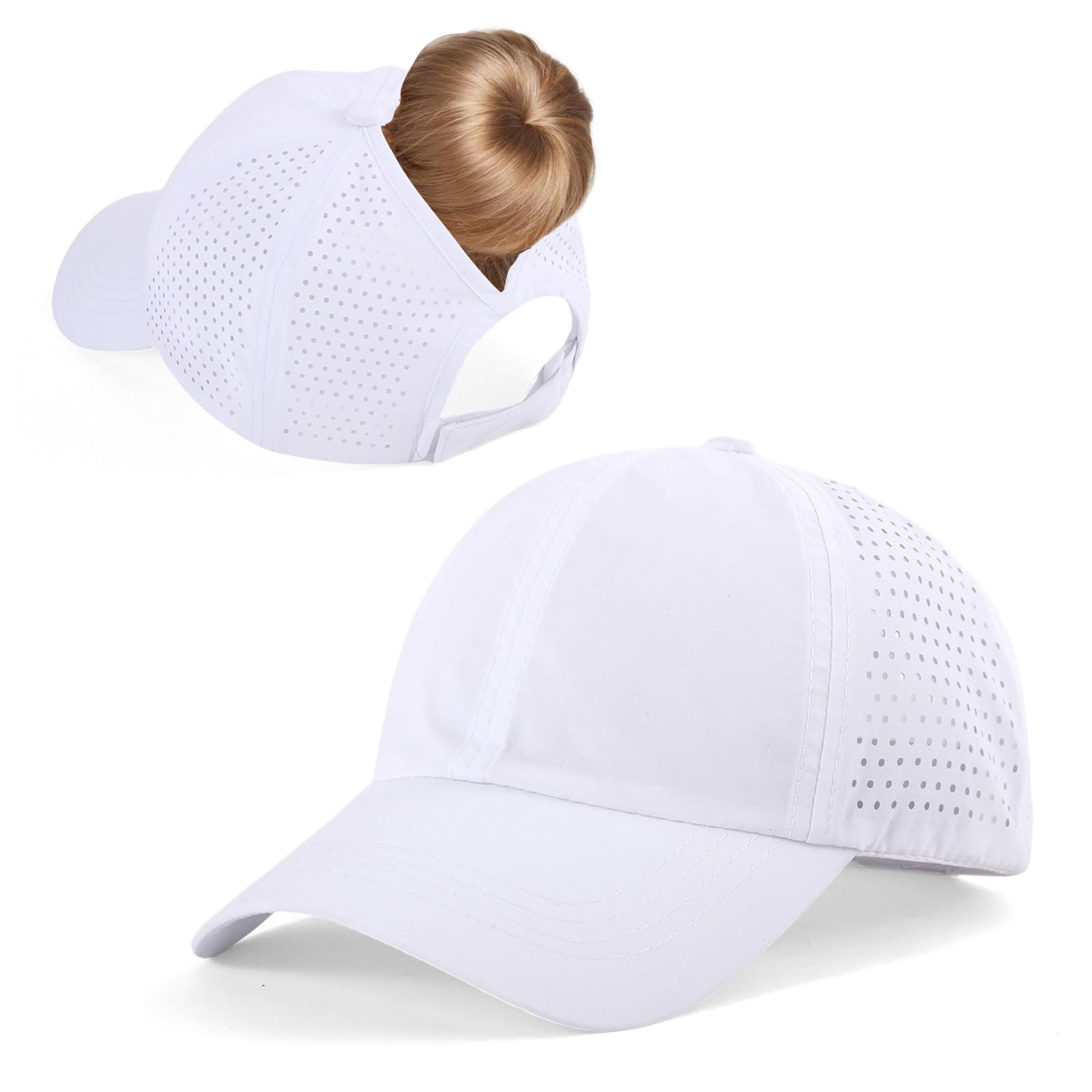 InfiniZer Cappelli da baseball da donna con supporto per coda di cavallo, maglia ad asciugatura rapida, cinturino regolabile, accessori essenziali per le vacanze all'aperto