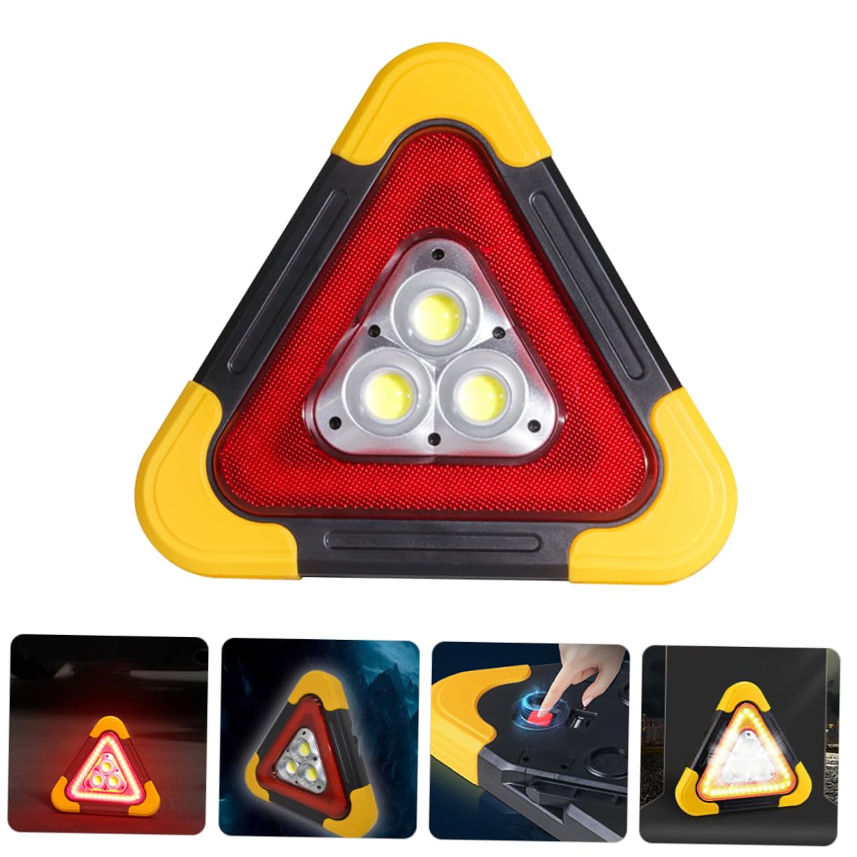 Amosfun Señal de Advertencia Triangular para Vehículos de Mantenimiento y Tractores Luces LED y Material Abs, Reflectante para Emergencias y Espera en Carretera