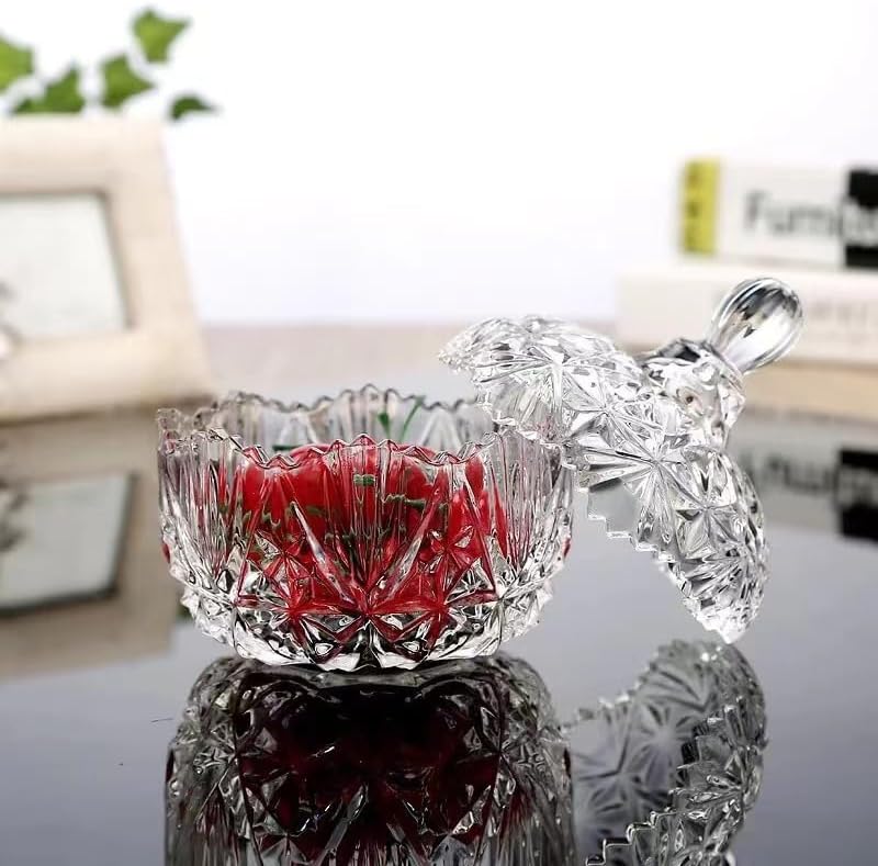 Glass Candy Storage Jar With Lid Clear Candy Bowl Crystal Covered Sugar DishChocolate Cookie Buffet Jar Food Containers Decorative Jewelry Box for Home Office Desk - Image 3