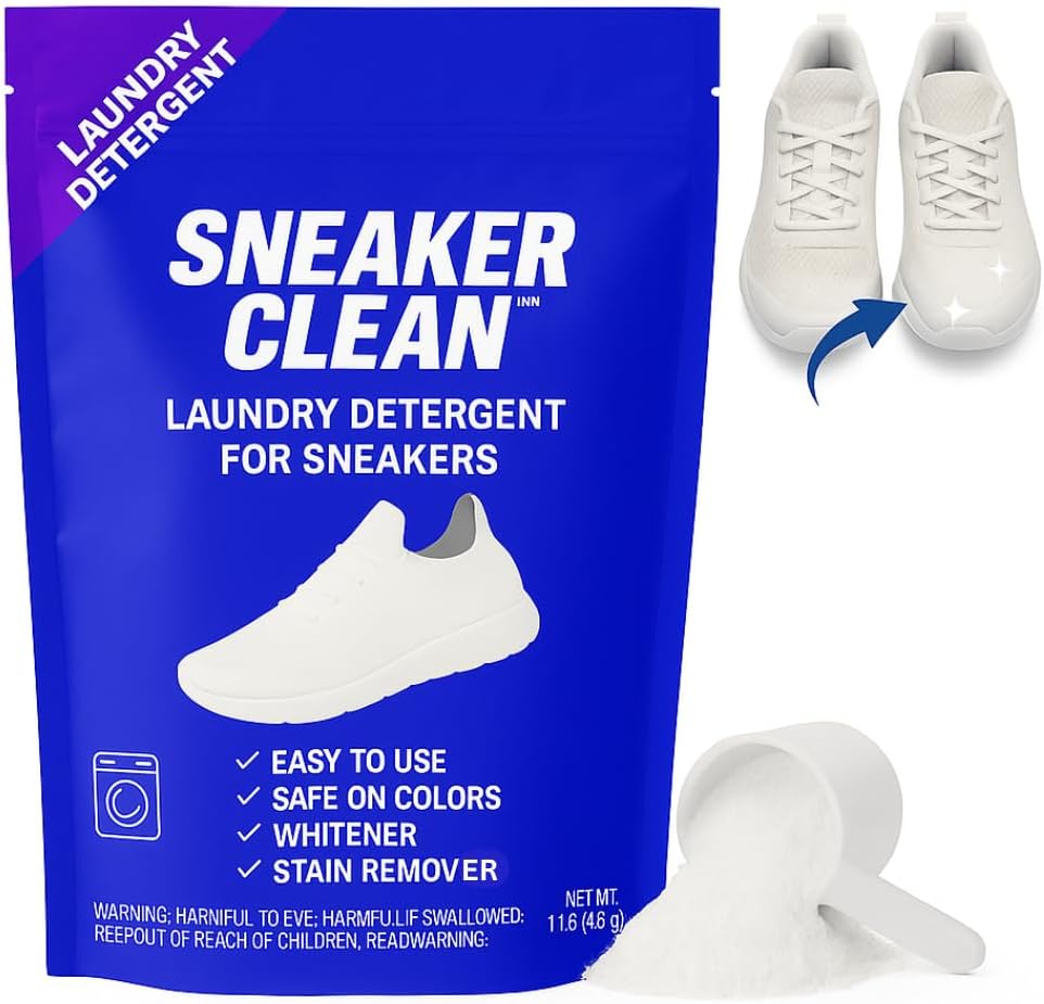 Sneaker Cleaner Kit, Shoe Cleaner for White & Colored Sneakers, Stain Remover, Deodorizer Powder, Washing Machine Safe