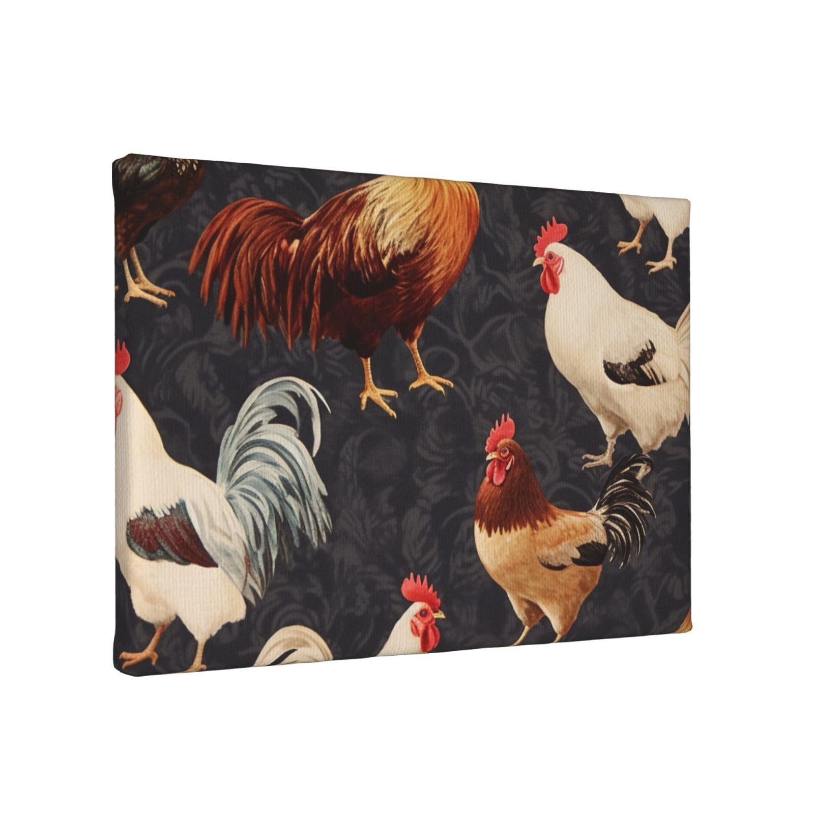 YKLJG French Roosters Printed Wall Art Canvas Painting 30x20 CM Wooden Framed Picture Painting Artwork Prints for Bedroom Kitchen Home Office Decor