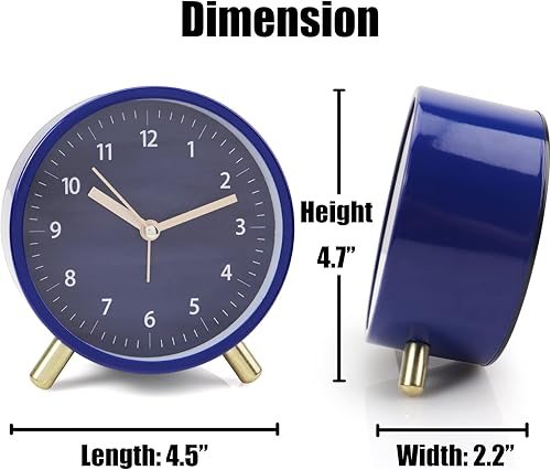 Miniatura 5 de AOLOX Reloj despertador analógico de 4.5 pulgadas para dormitorio, funciona con pilas, reloj redondo con luz de fondo, todo negro