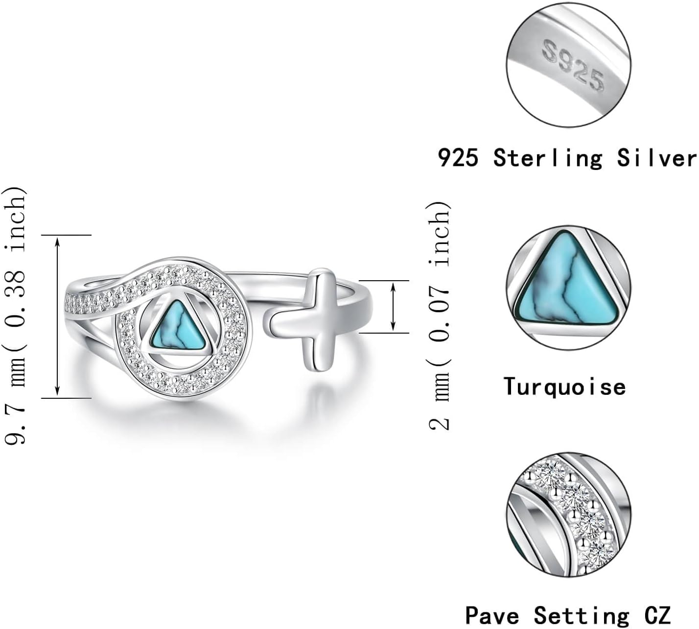 Sterling Silver Sobriety Ring Adjustable Sober Rings Encouragement Motivational Inspirational Jewelry Gift for Women