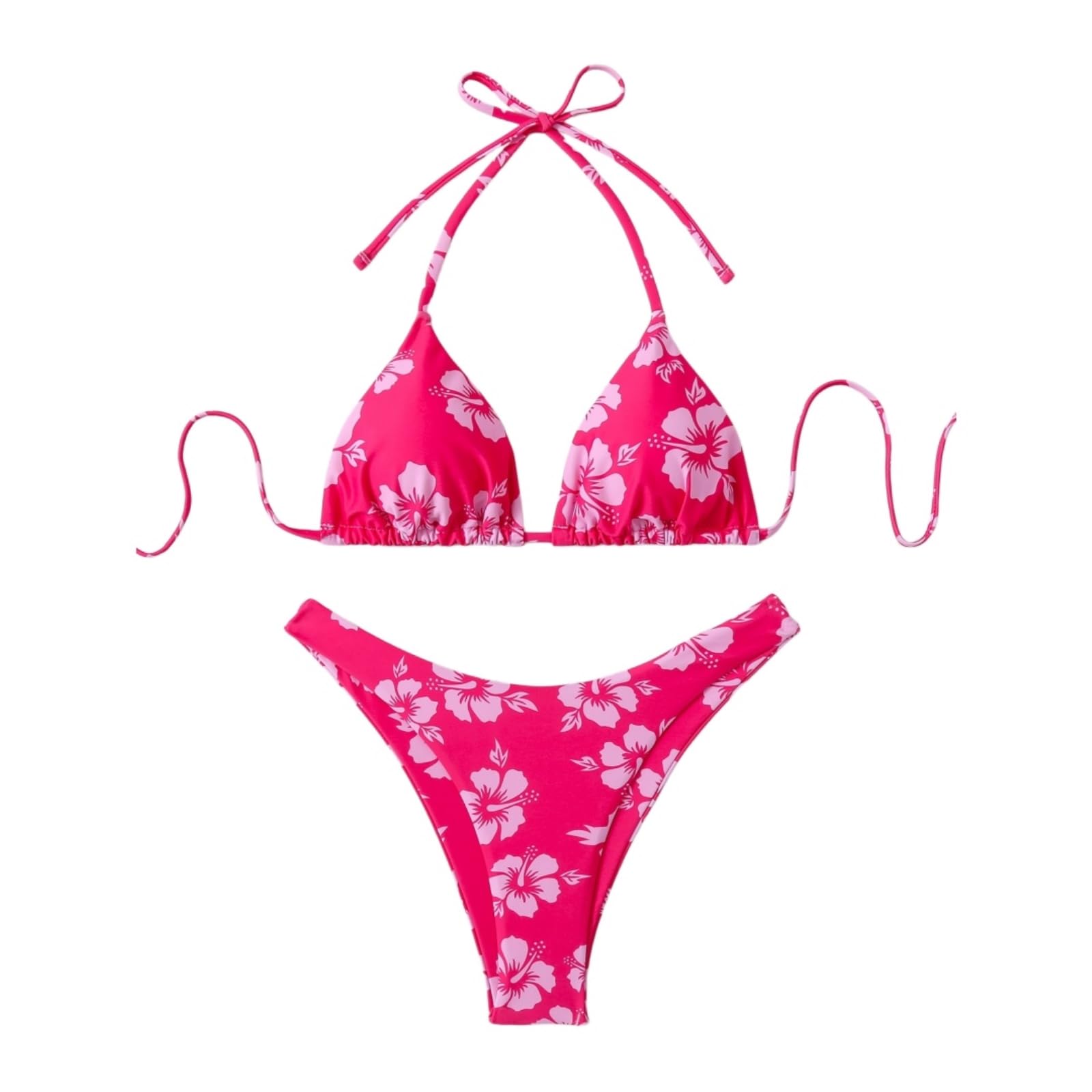 Bikini Mujer Mujeres Floral Impresión Triángulo Set Encaje Dos Piezas Traje De Baño-Rose Red-l