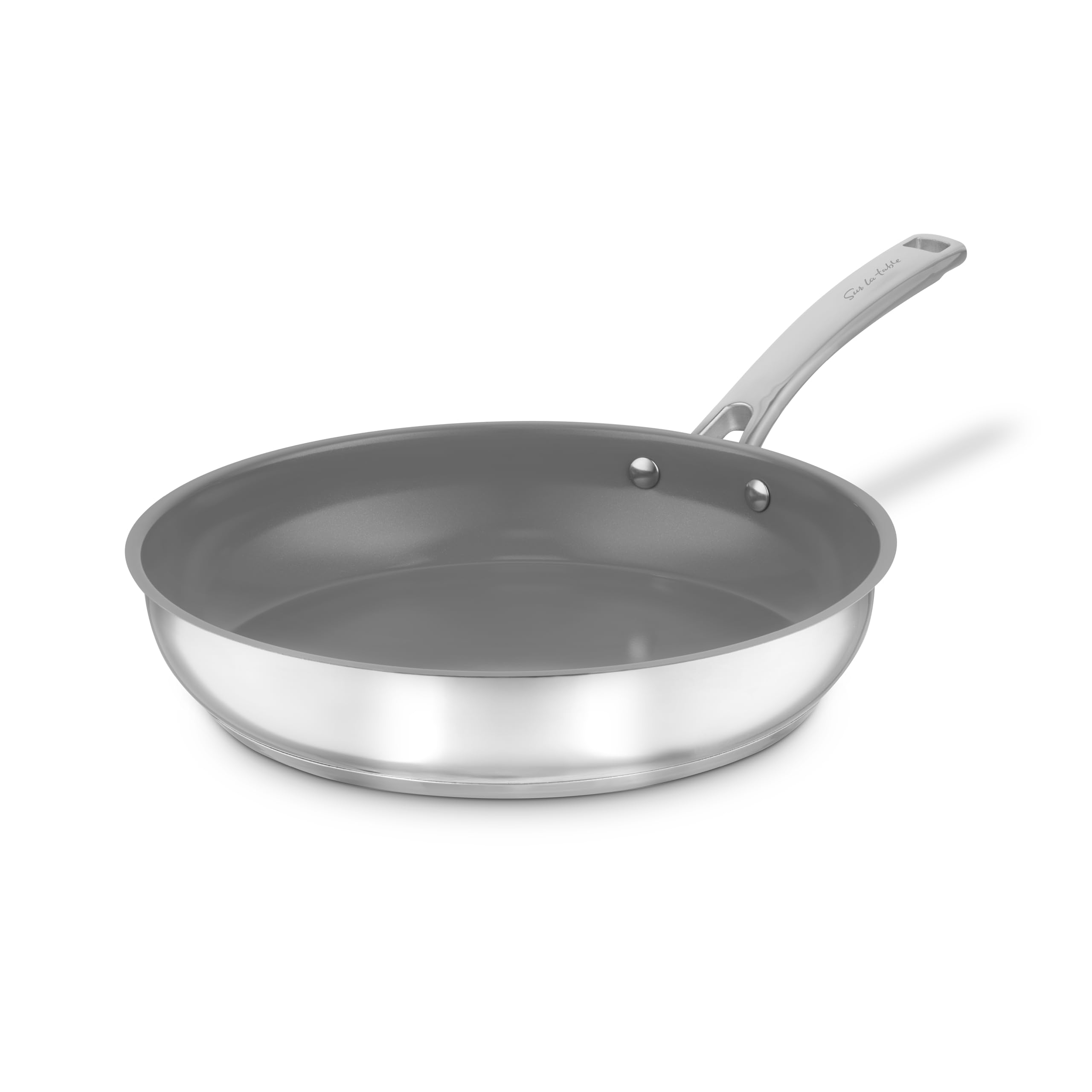 Sur La Table Stainless Steel 30cm Frying Pan, 10x Stronger Superior Ceramic Non-Stick Coating, Induction Compatible, Oven Safe Up to 220°C, Stainless Steel, SLT900227