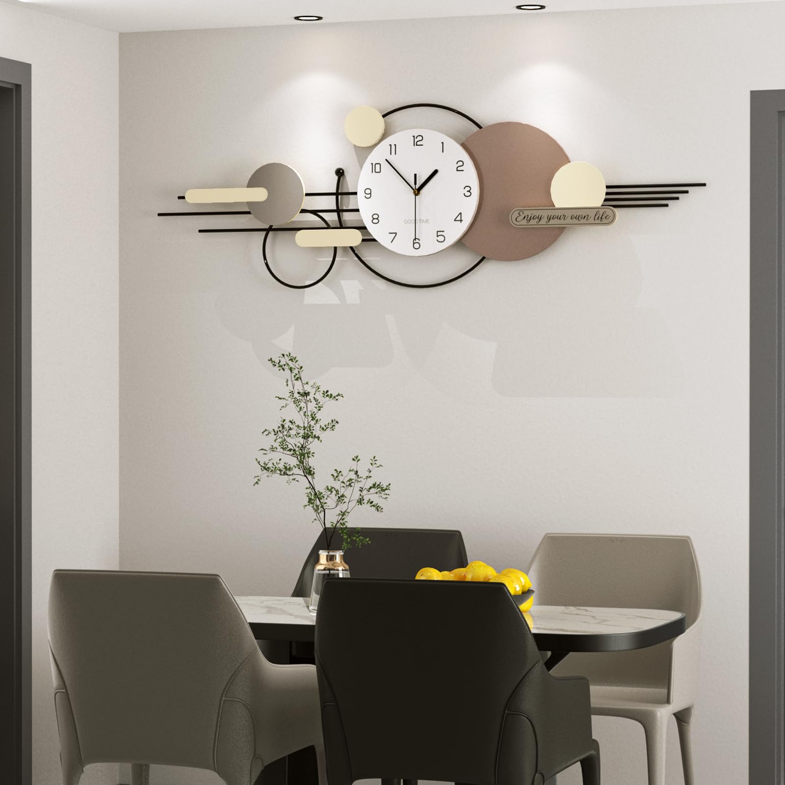 Modern Große Wanduhr Minimalistisch Kreativer Luxus Dekorative Wanduhren Leise ohne tickgeräusche Metallrahmen+Holz Zifferblatt Quarzuhr für Wohnzimmer Schlafzimmer Büro Küche, 120 * 38 cm