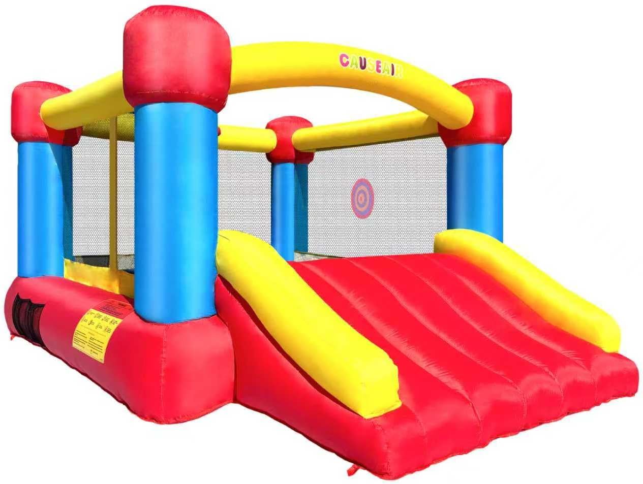 Inflatable Bounce House with GFCI Blower,12 ft L x 9 ft W,Basketball Hoop,Dart Ball Game,Durable PVC Coated Bounce Area,Jumping Bouncy Castle with Slide