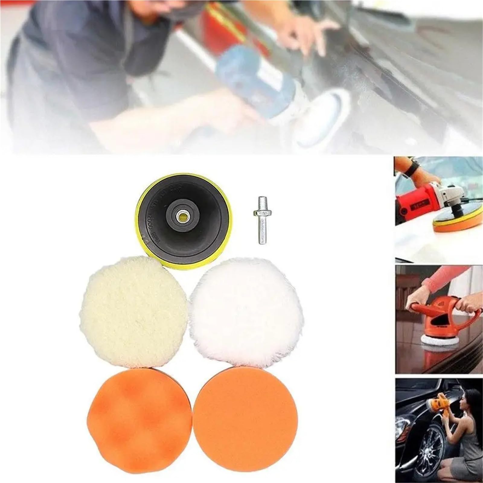 6 pezzi di tampone for lucidatura auto, spugna, disco lucidante, ceretta, adattatore for lucidatura morbida da 3 a 6 pollici