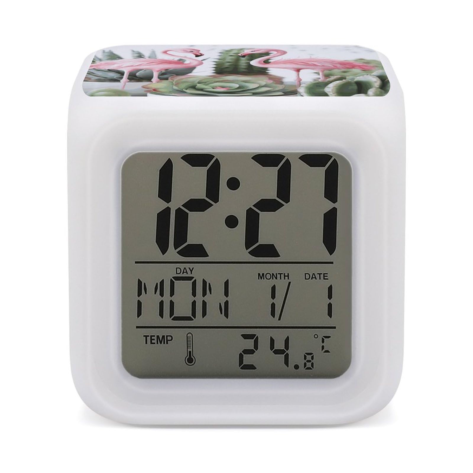 FekiLoot Pink Flamingo Succulent Plants Alarm Clock 7 LED Color Changing Wake Up Clock Digital Alarm Clocks with Snooze Digital Bedside Clocks with Night Light for Home Office Or Dorm