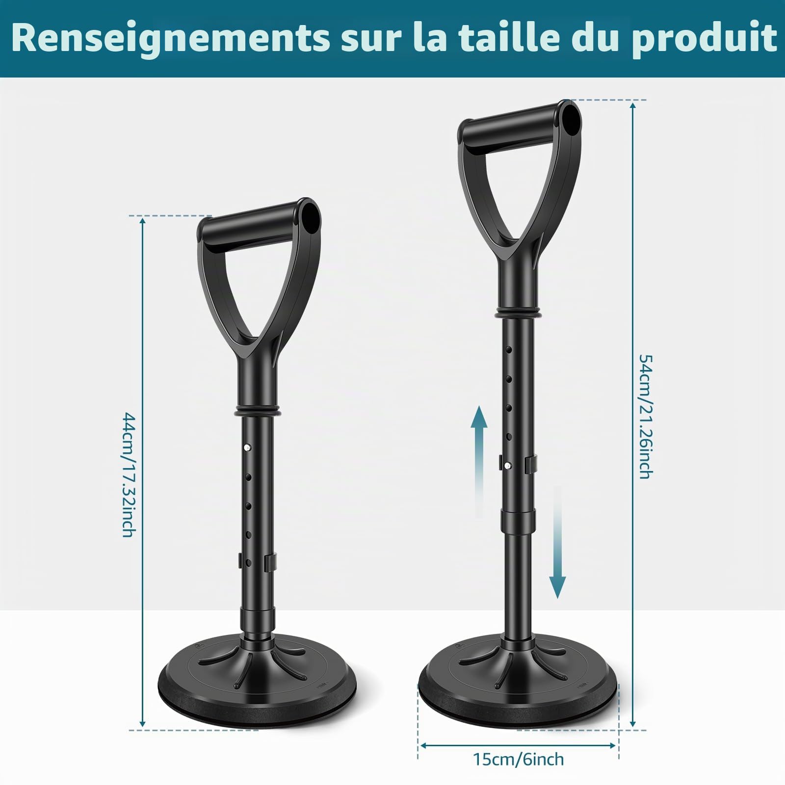 Appareil d'aide à la mobilité debout réglable de 44 à 54 cm pour aider les personnes âgées à se lever du sol et du sol, dispositif d'aide au levage en métal pour personnes âgées