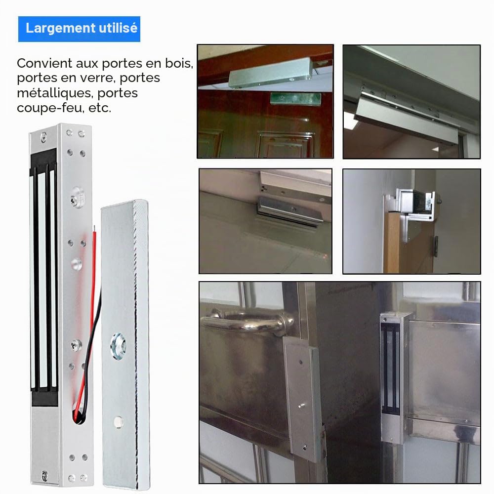 Serrure électromagnétique Contrôle d'accès 280 kg Force de maintien Serrure de porte électromagnétique DC12 V Mode NC de sécurité intégrée pour système de sécurité électrique Porte simple