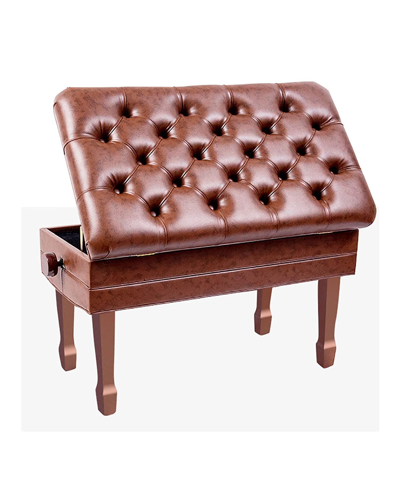 sdneNest Banco de piano de piel sintética de alta calidad con elevación automática y caja de almacenamiento grande, banco de teclado y acabado de teca, 84 x 47 x 49 59 cm