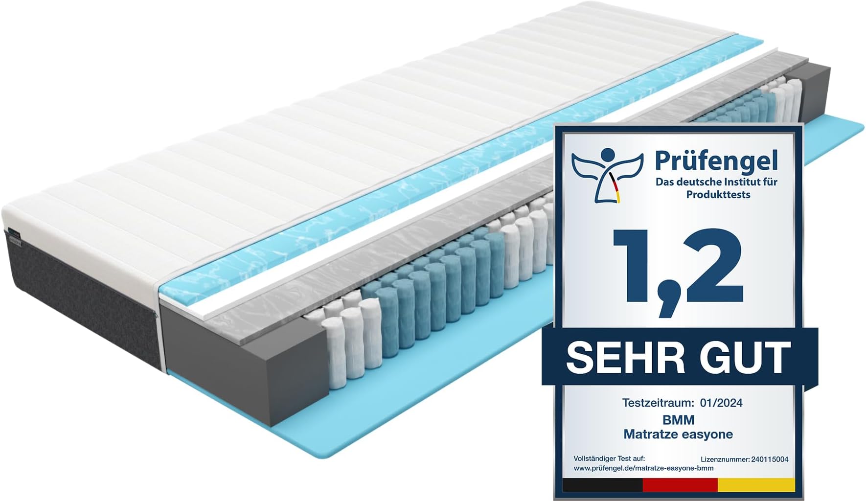 BMM Matratze 100x190 cm easyone H3 mittelfest/Boxspring 5-Schicht ...