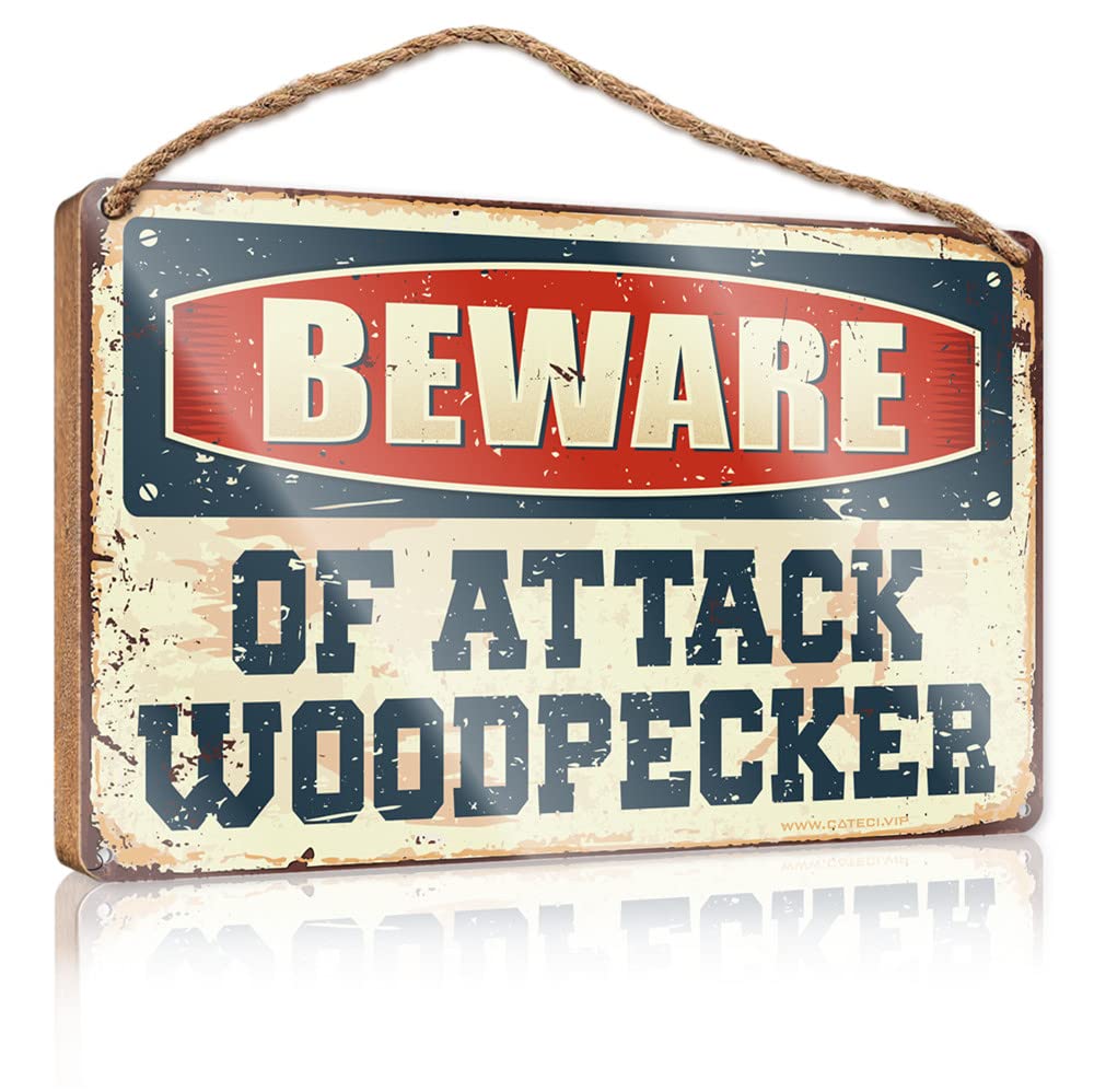 Bathroom Signs For Home Beware Of Attack Woodpecker Wooden Sign(23X35CM)