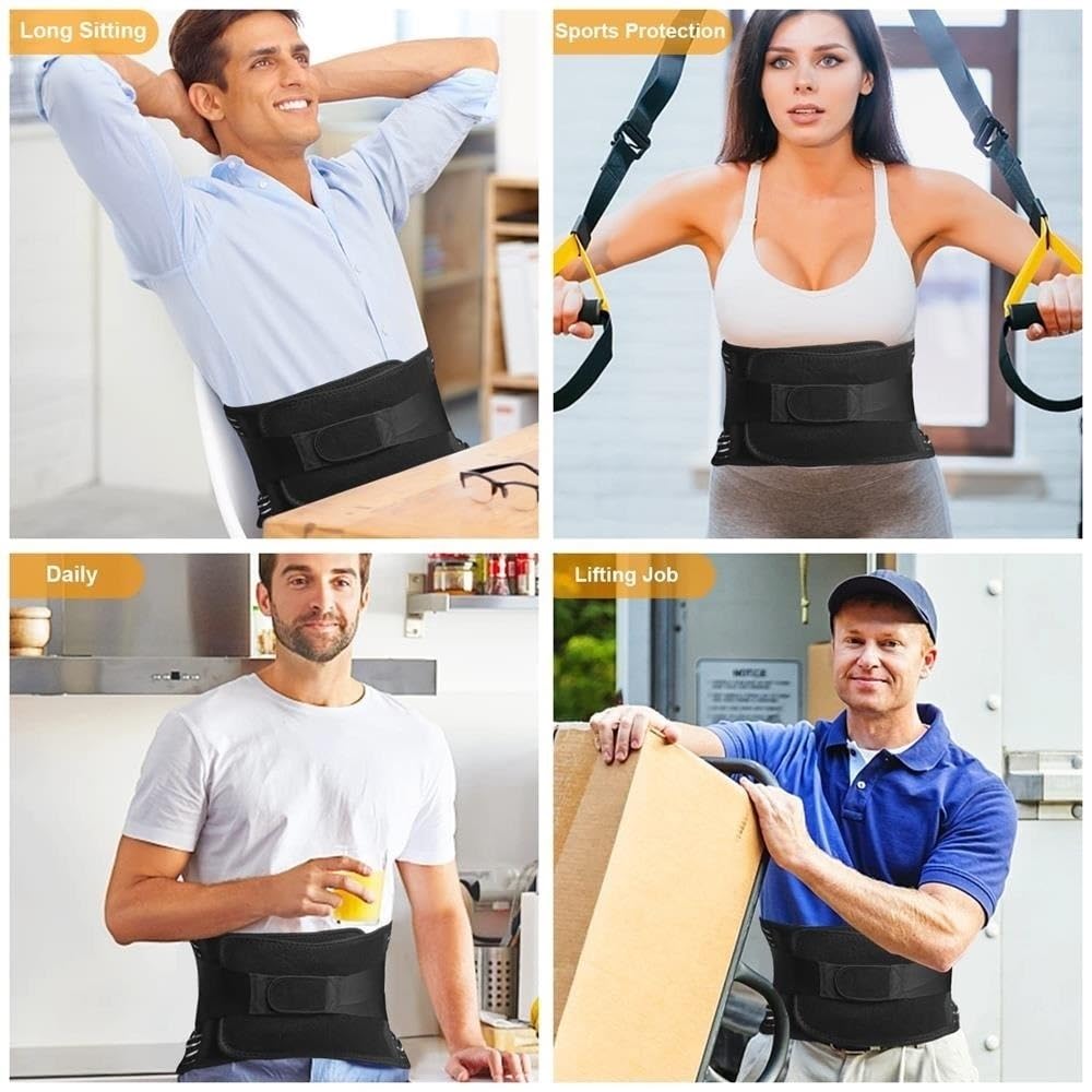 Cinturón de apoyo para la espalda para hombres y mujeres, tirantes para la espalda para aliviar el dolor lumbar, soporte lumbar con 6 estancias, soporte de cintura para aliviar la hernia discal ciátic