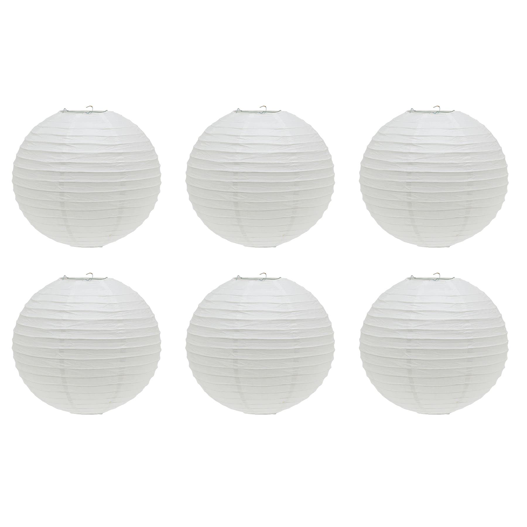 Carousel Home Pack6 Pack Of 6 Round White Paper Light Shade Lantern | Classic Bamboo Style Ribbed Paper Lampshade | Hanging Circle Ceiling Lightshade