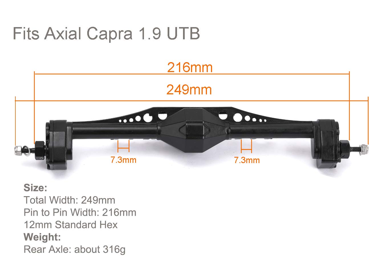 RZXYLRC 1/10 RC Car Aluminum Alloy Rear Portal Axle Assemble for Capra 1.9 UTB AXI03004 RC Crawler Upgrades (Black)