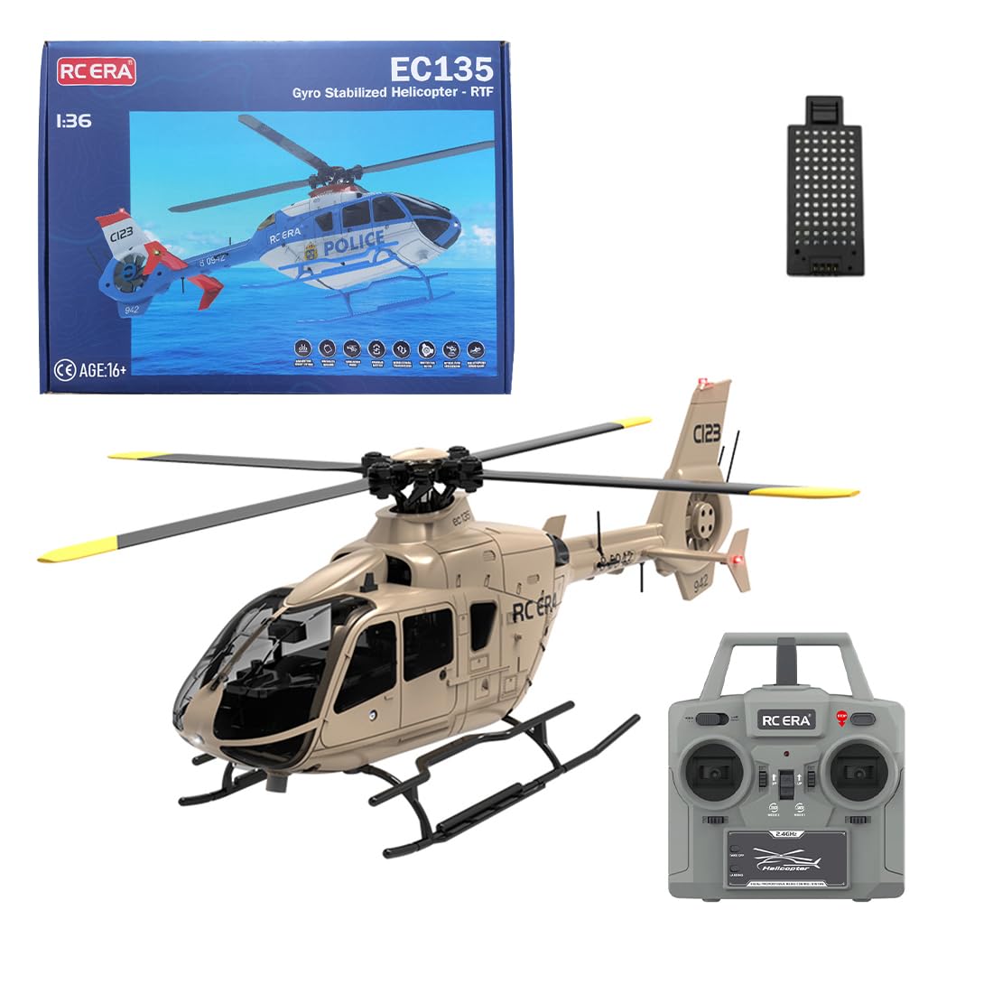 RC ERA C123 6CH RC Hubschrauber, 1:36 EC135 Optisch Stabilisiertes Flugzeugmodell mit 3D-Flug, Höhenhaltung, bürstenloser Ferngesteuerter Helikopter für Erwachsene – RTF