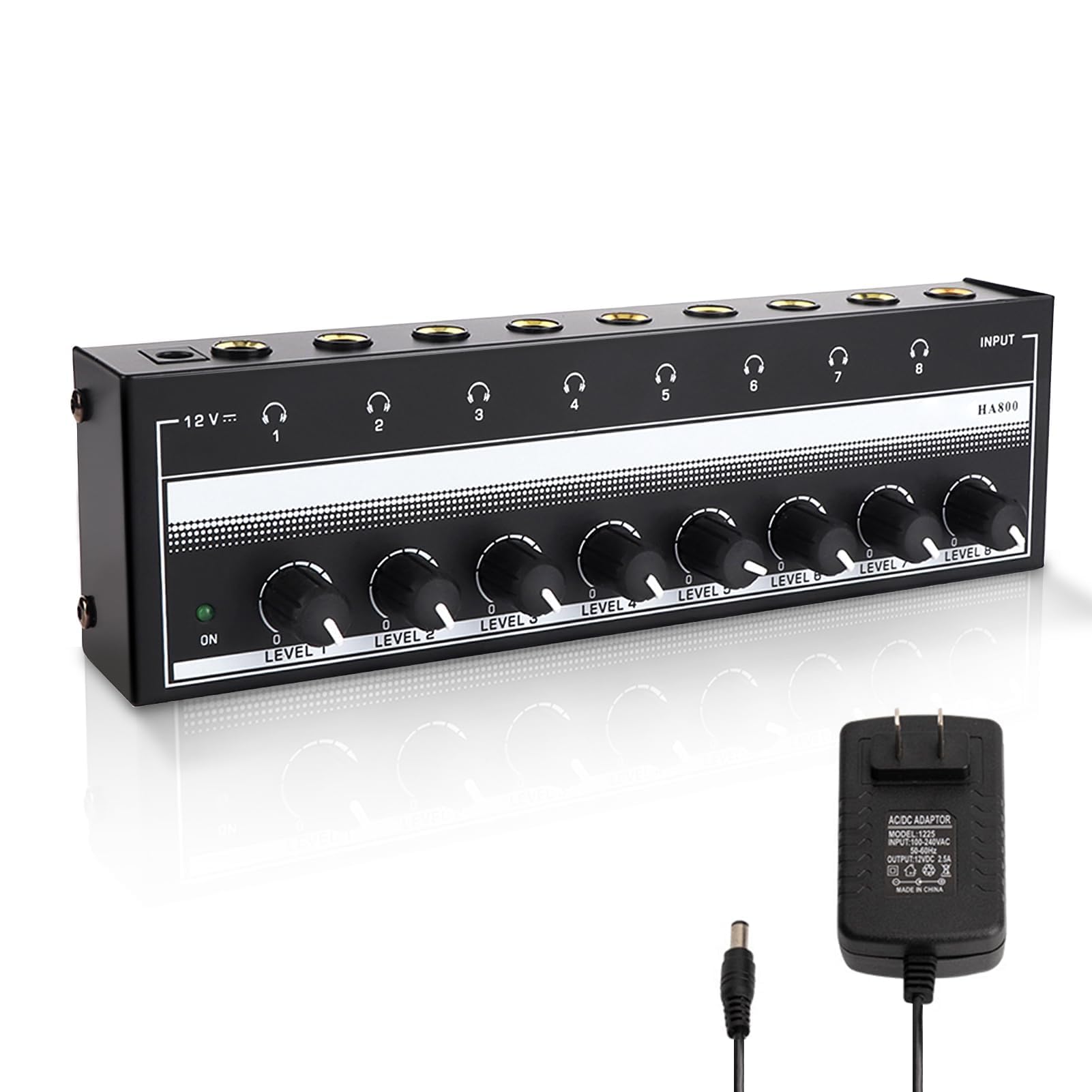 Headphone Amplifier, 8 Channel Metal Stereo Audio Amplifier, Mini Earphone Splitter with Power Adapter, Compact Portable Headphone Amp Mixer for Recording Studios Stage(US)-image-7