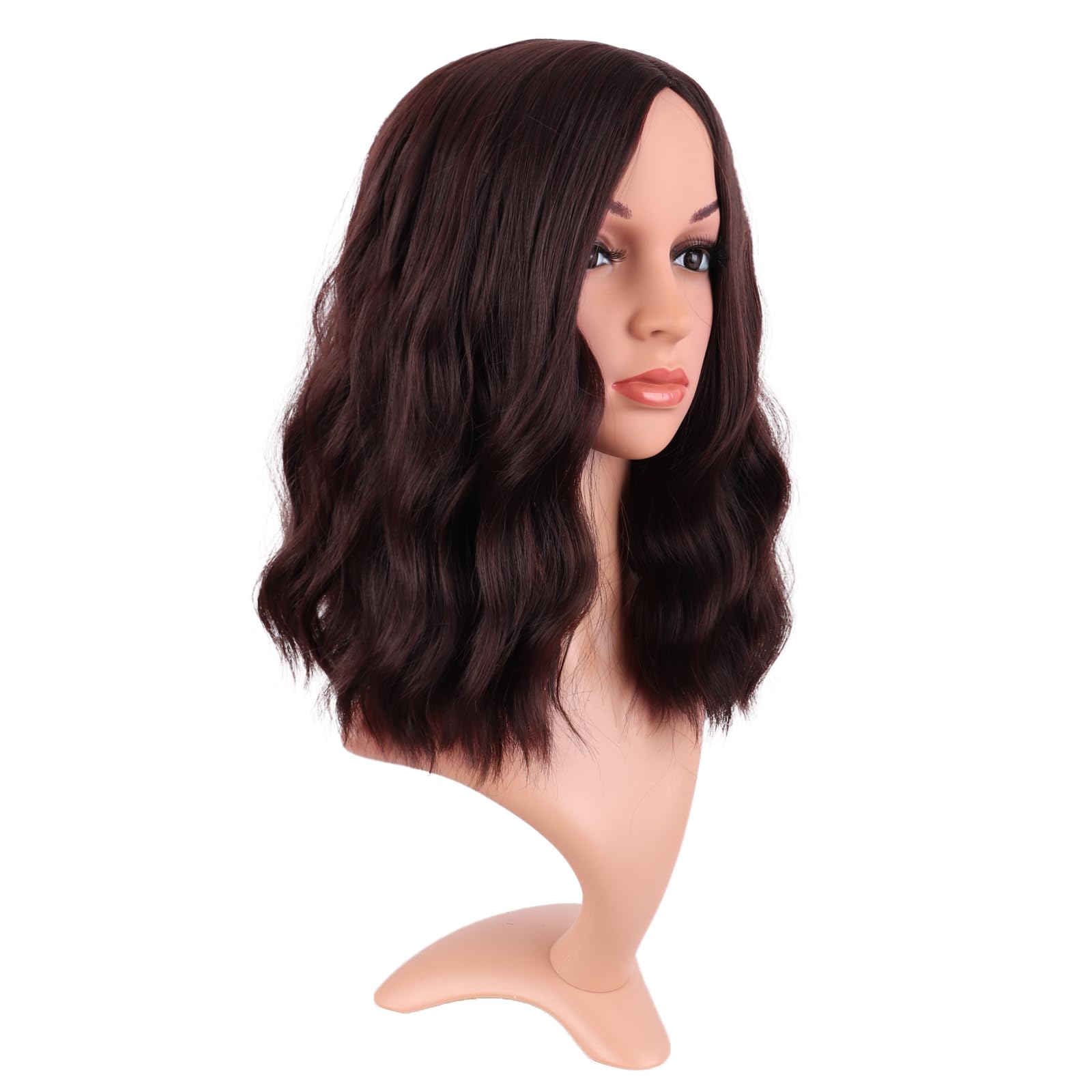 MapofBeauty 14 Inch/35 cm Bob Wavy Short Curly Body Wave Cosplay Anime Synthetic Hair Party Wig (Dark Brown) - Image 2