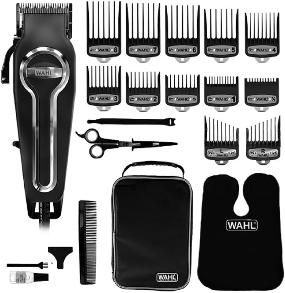 Wahl Elite Pro tondeuse met precisiegeslepen en zelfslijpende snijmessen, tondeuse voor mannen, Secure Fit Premium opzetkammen, met snoer