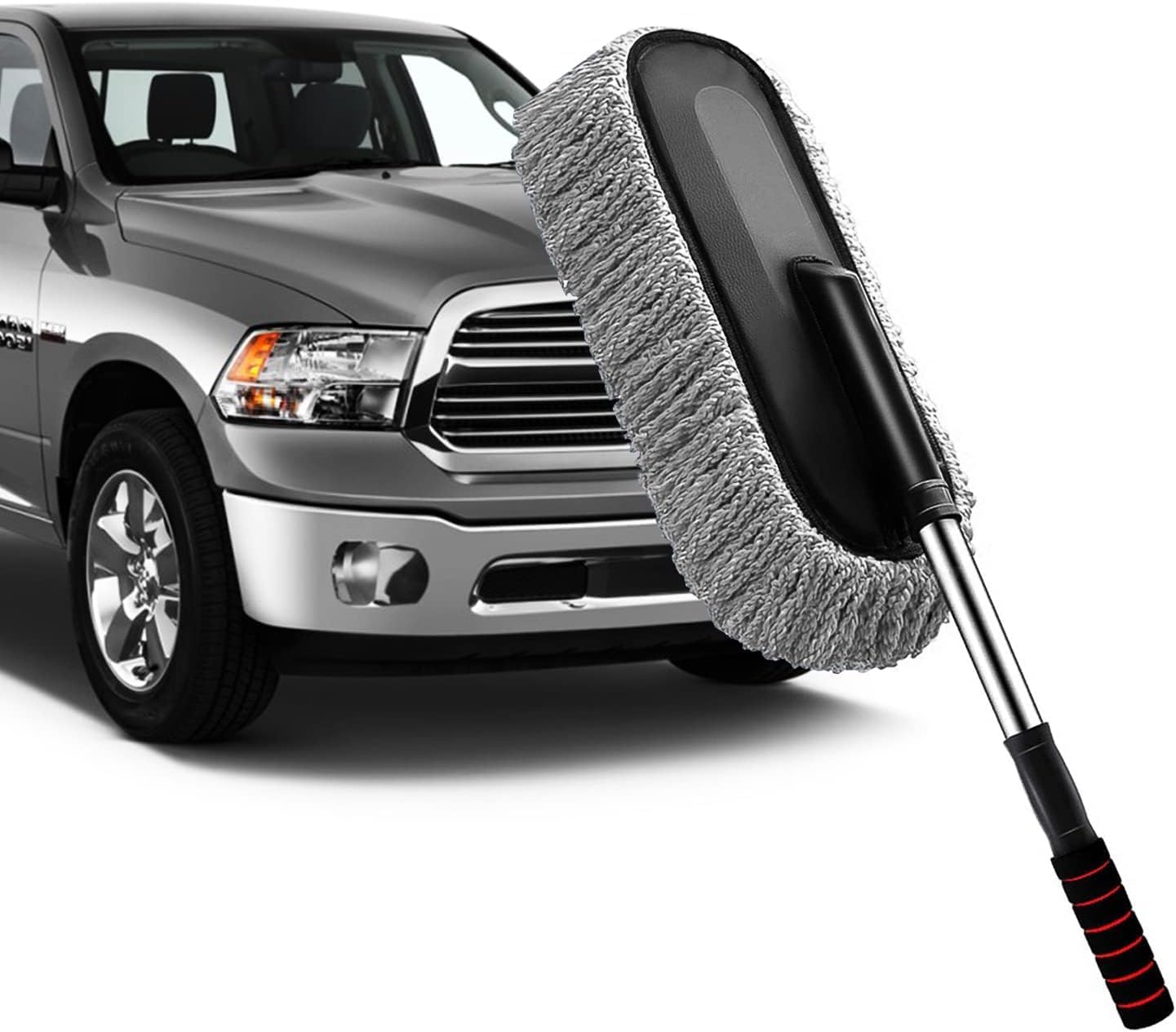 UCRAVO 1 PCS Car Duster, Extendable Long Handle Microfiber Car Duster Exterior Scratch Free Car Cleaning Tool, Car Dust Brush for Truck (Car Cleaning Duster), Black