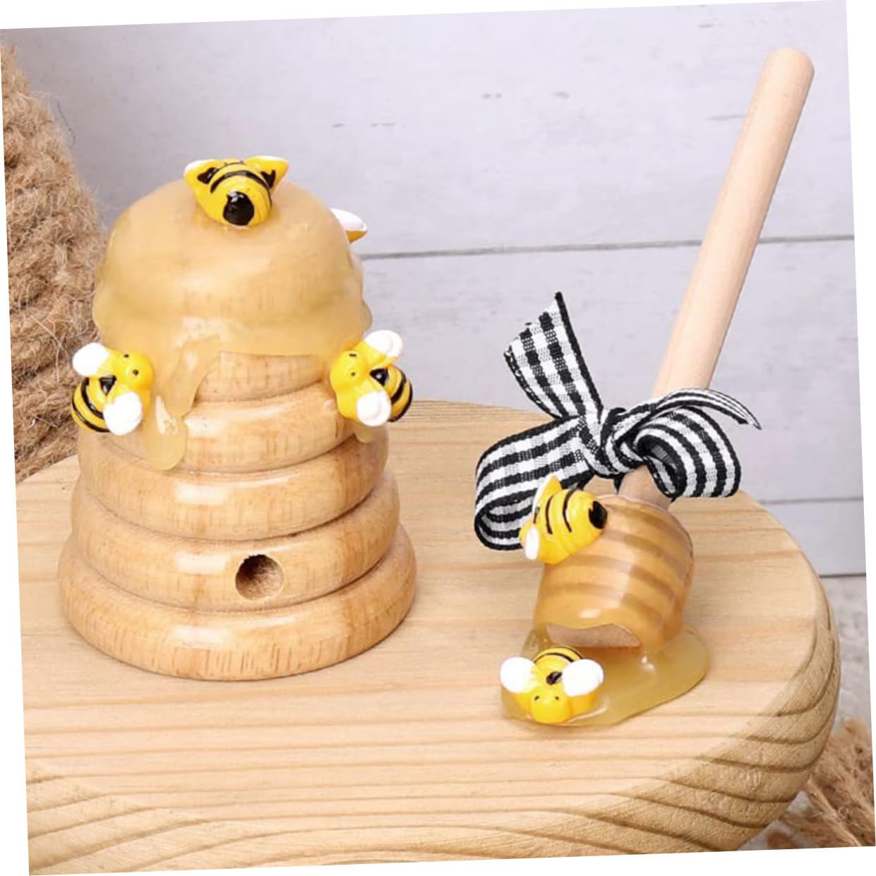 BESPORTBLE 4 Stück Bienenstock Dekorationsset mit Honiglöffel Natürliche Braune Farbe als Dekoration für Bienenfest und Gemütliche Wohnatmosphäre