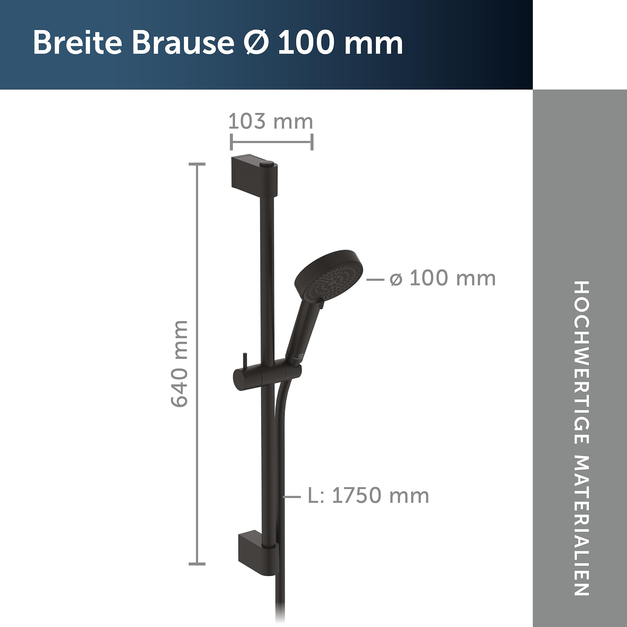 Ideal Standard Alero RENO Duschset mit 640 mm Brausestange – Schwarz Matt | Wassersparende Brausekombination mit 640 mm Stange, Brause mit zwei Strahlarten, Idealflex-Duschschlauch 1750 mm, BE178XG