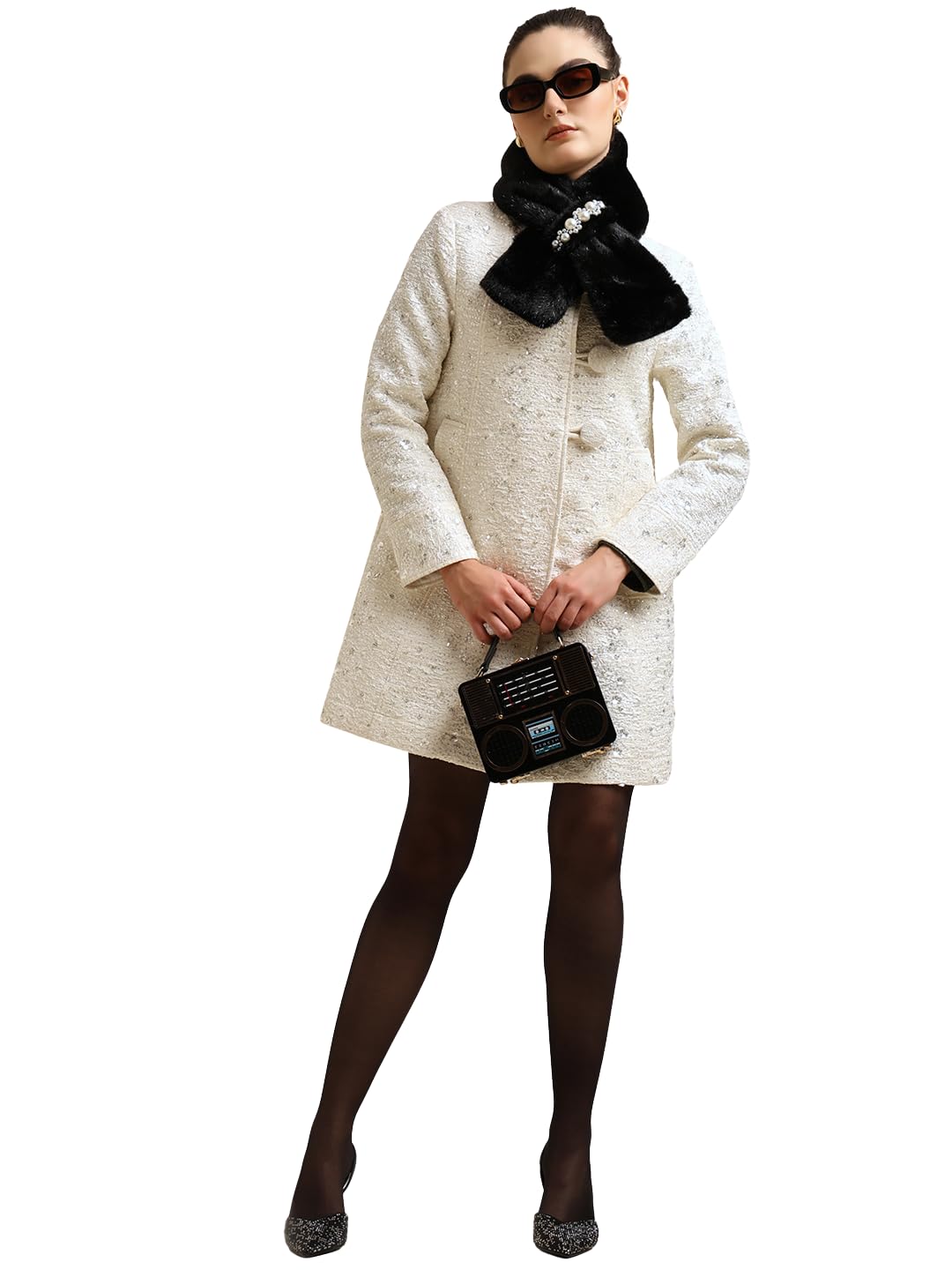 Women's Textured Sequin Over Coat | Stylish Long Jacket for Women | Elegant Formal Outerwear for Office, Party, Festive & Winter Wear-picture-49