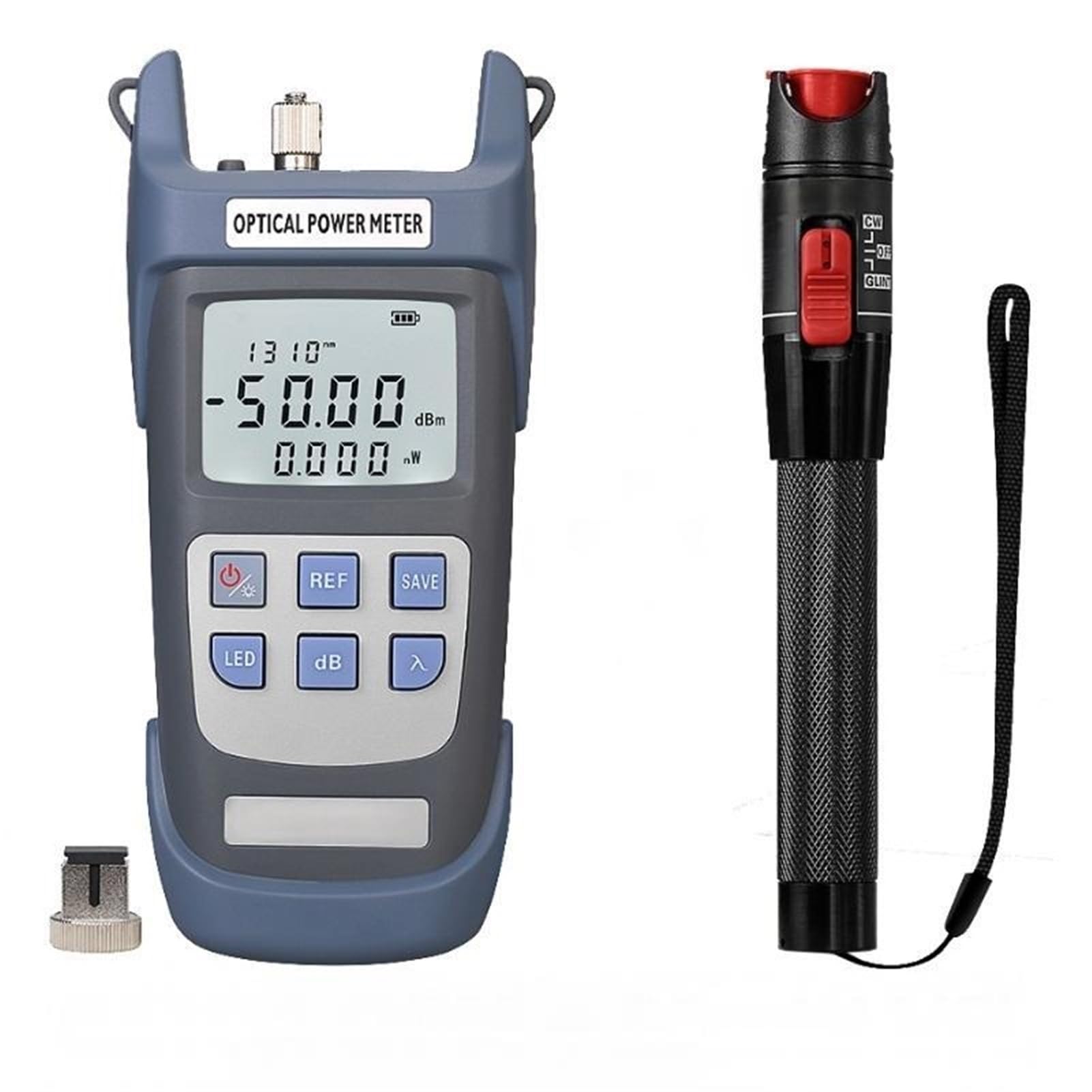 Medidor de potencia óptica (OPM -50 ~+26 dBm) y localizador visual fallos 50 mW VFL FTTH Kit herramientas para prueba
