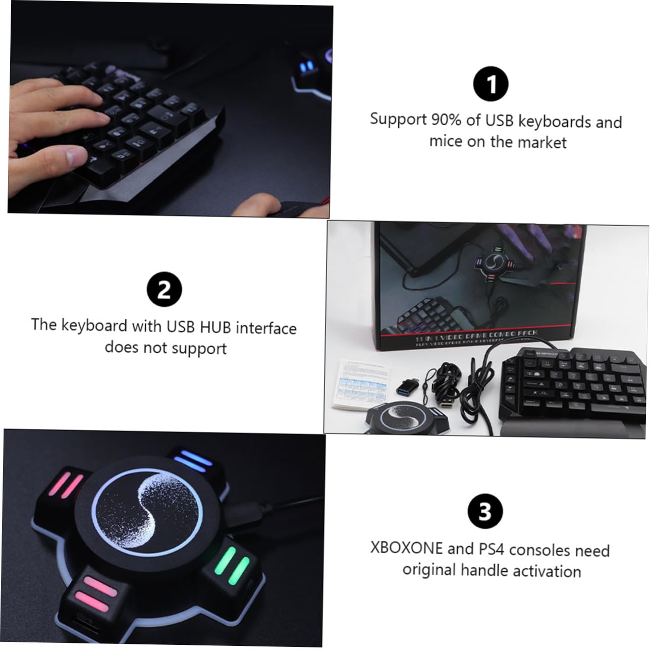 Operitacx Convertitore Mouse-tastiera Adattatore Per Tastiera Portatile e Controller Gamepad Per Console Gioco Nero