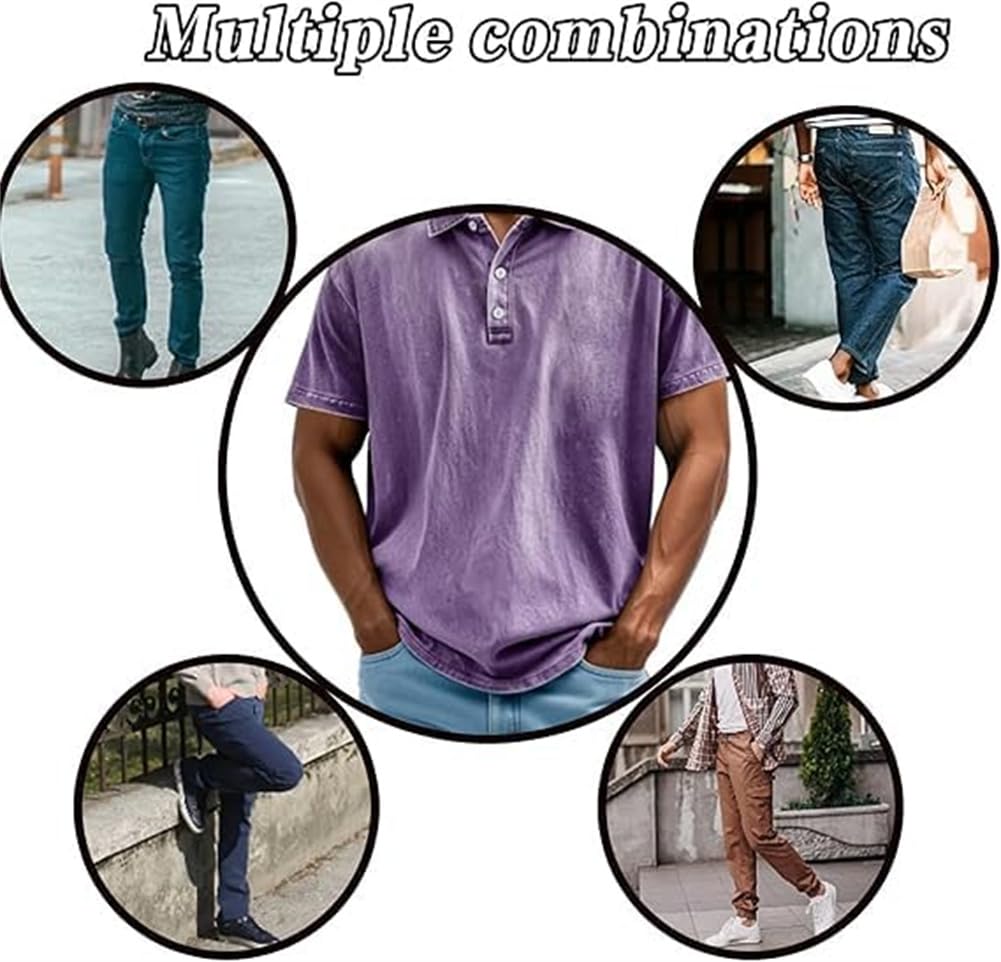 Mokaloha Camicia da uomo casual Henley con colletto alto retrò e taschino, scollo rotondo estivo, a maniche corte, marrone, 5XL