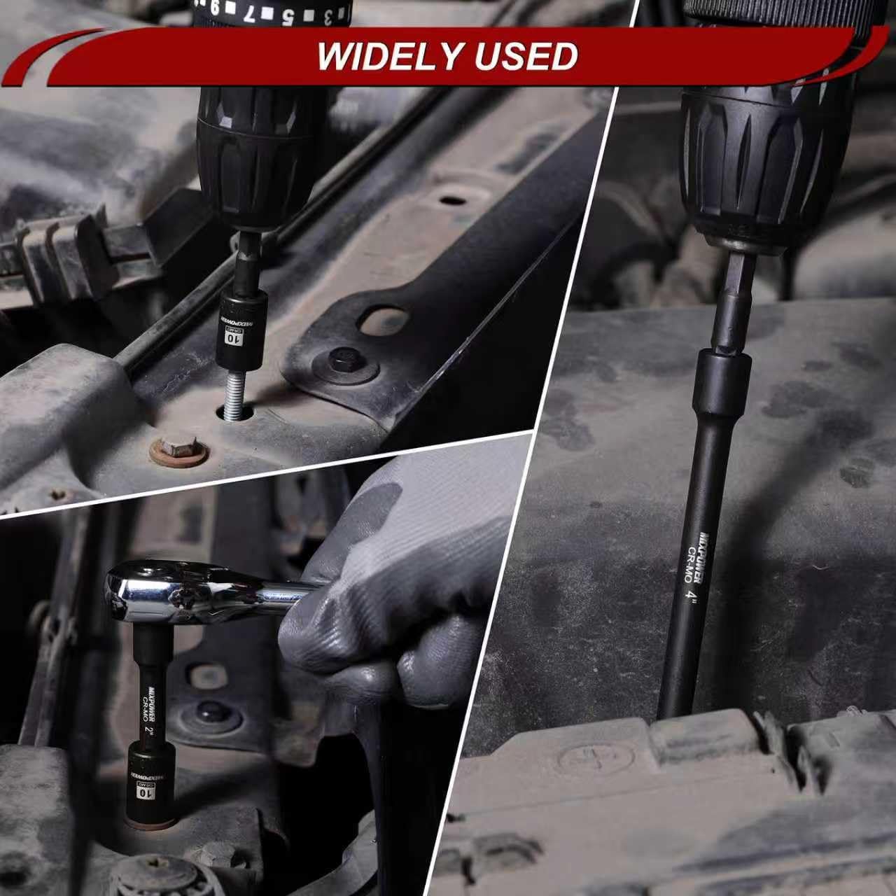 MIXPOWER 30 PCS 1/4" Drive Shallow Magnetic Impact Socket Set,Metric/SAE, 6-Point, CR-MO, Magnetic Socket with Impact Socket Adapter, Universal Joint,Extension & Drill Bit Adapter