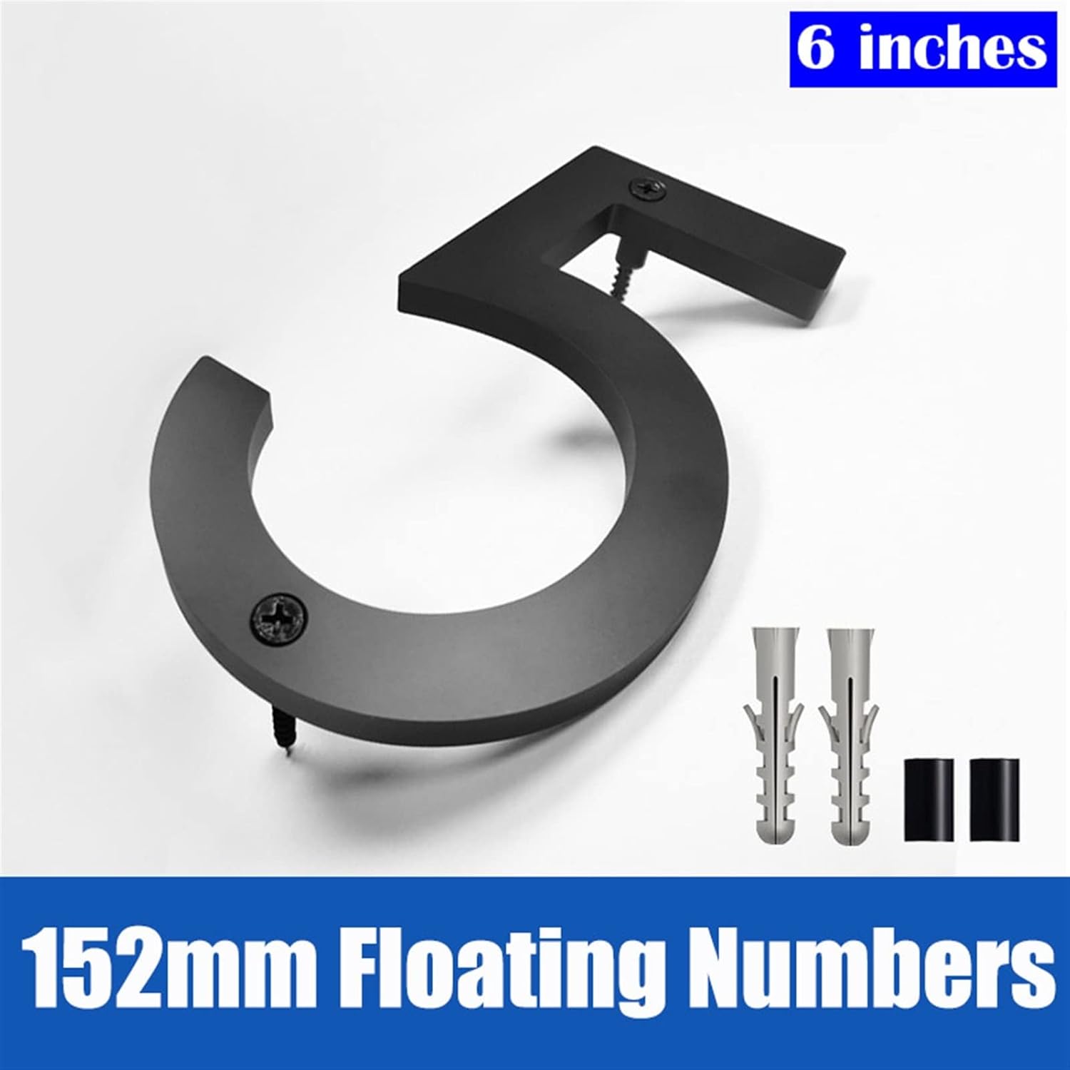 House Number 152mm Floating House Numbers Outdoor Street Address Sign Plates 6” Big Black Acrylic Door Numbers for Apartment Yard Mailbox 0-9 (Color : Number 2) (Number 9)