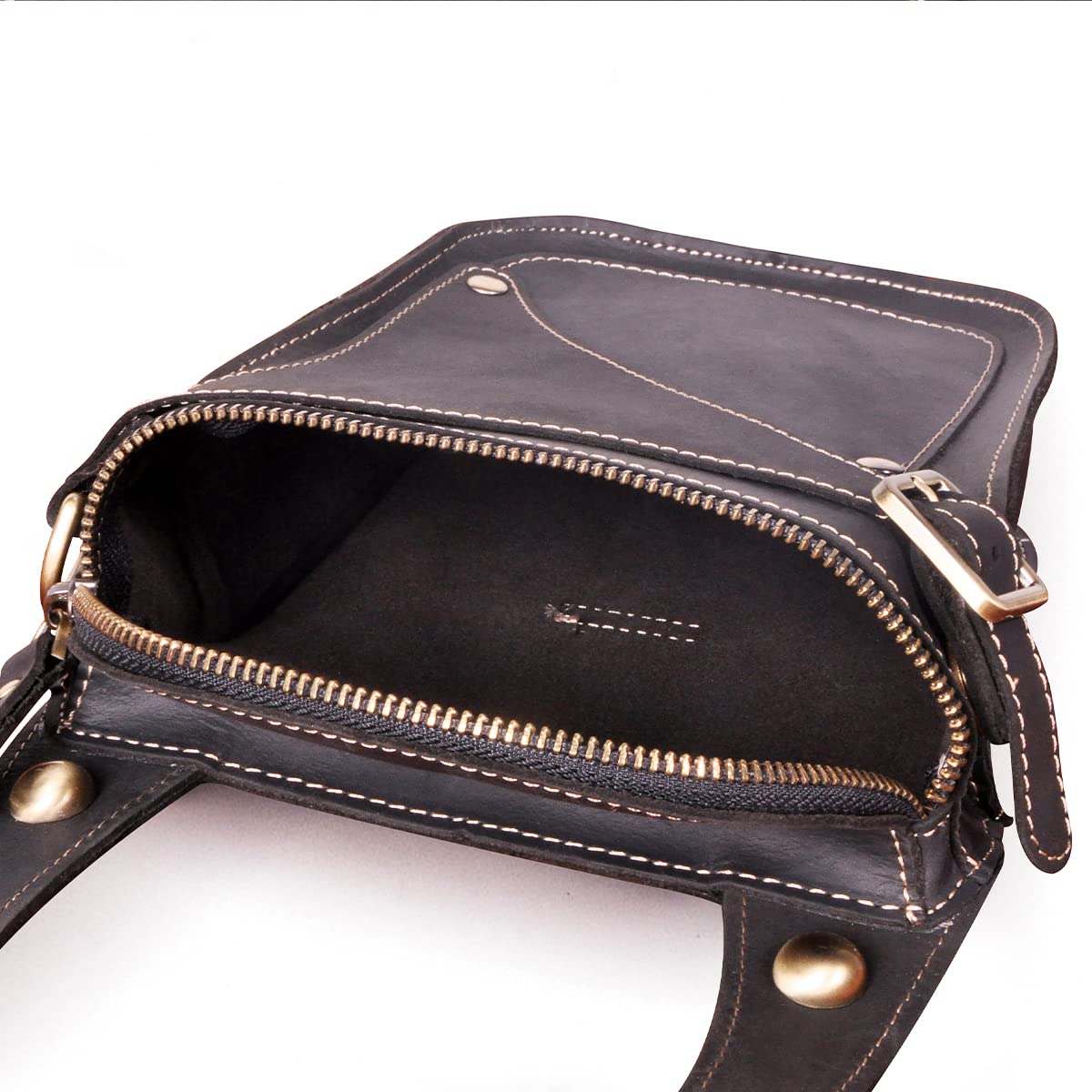 Le'aokuu Unisex Cuero Genuino Calidad Bolso Cintura Bolsa de Pierna Bolsa para Mensajero Bolso Multifuncional Militar Táctico Moto Bicicleta Senderismo Deportes Camping Montar 9326